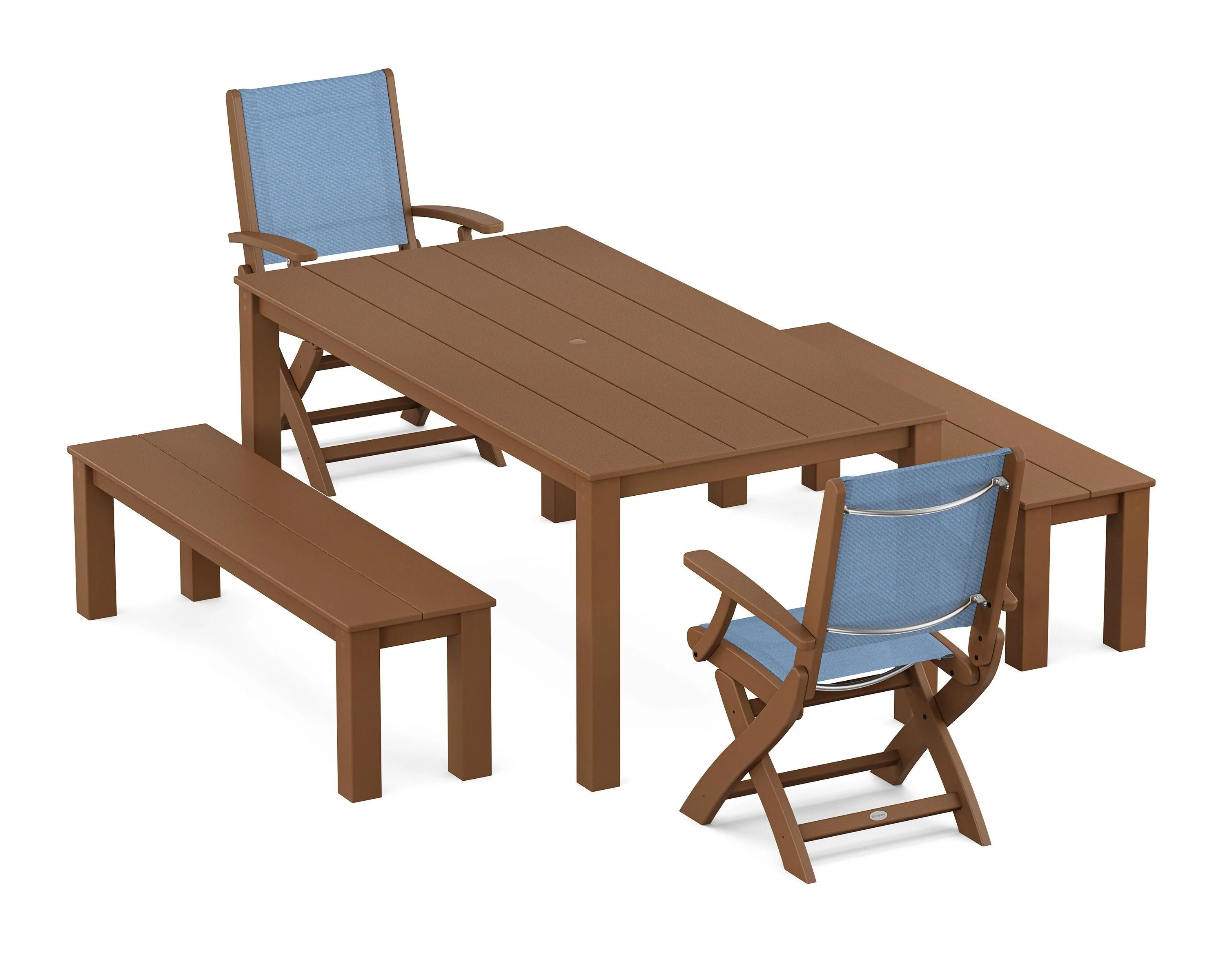 Coastal Folding Chair 5-Piece Parsons Dining Set with Benches - Image 53