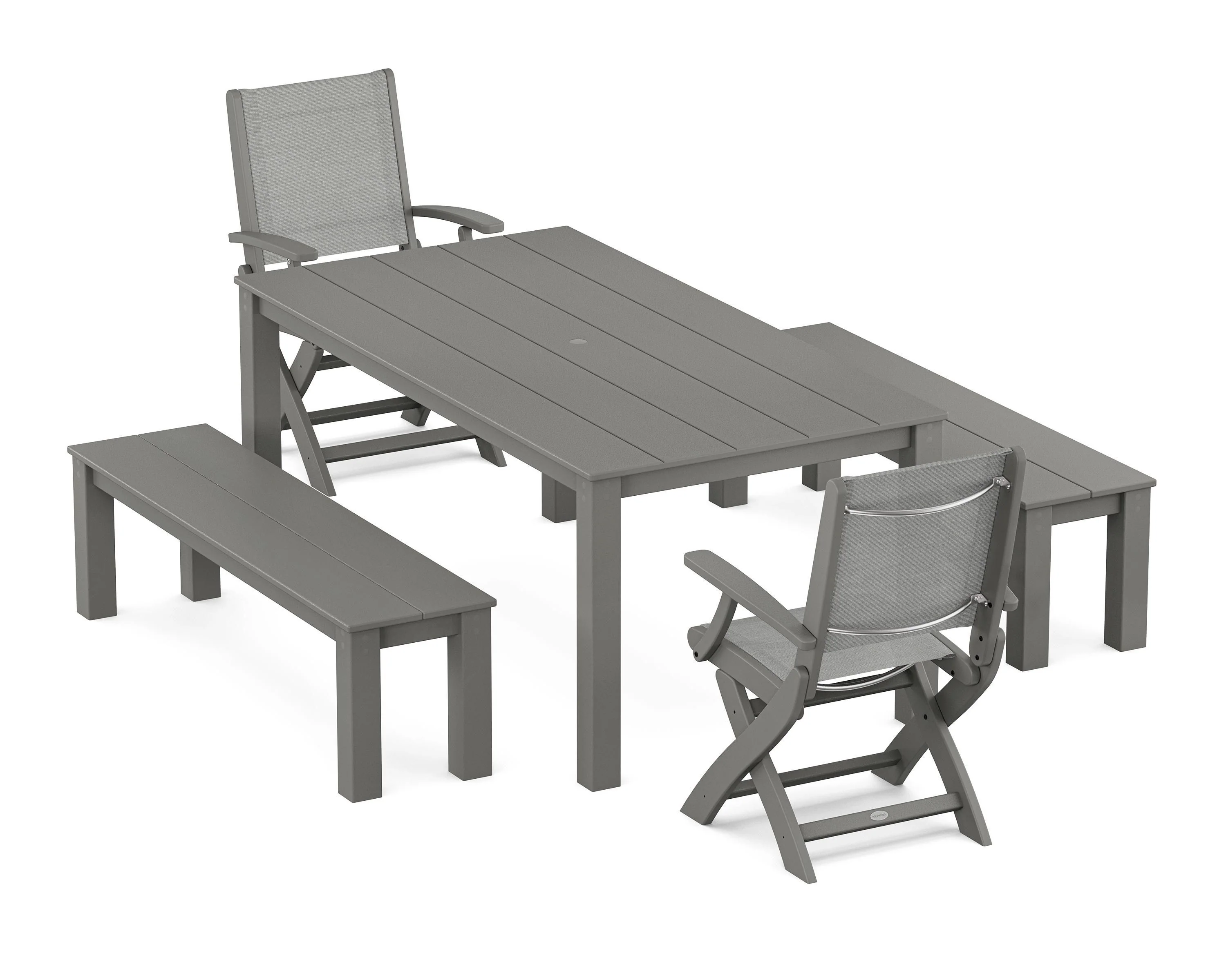 Coastal Folding Chair 5-Piece Parsons Dining Set with Benches - Image 54