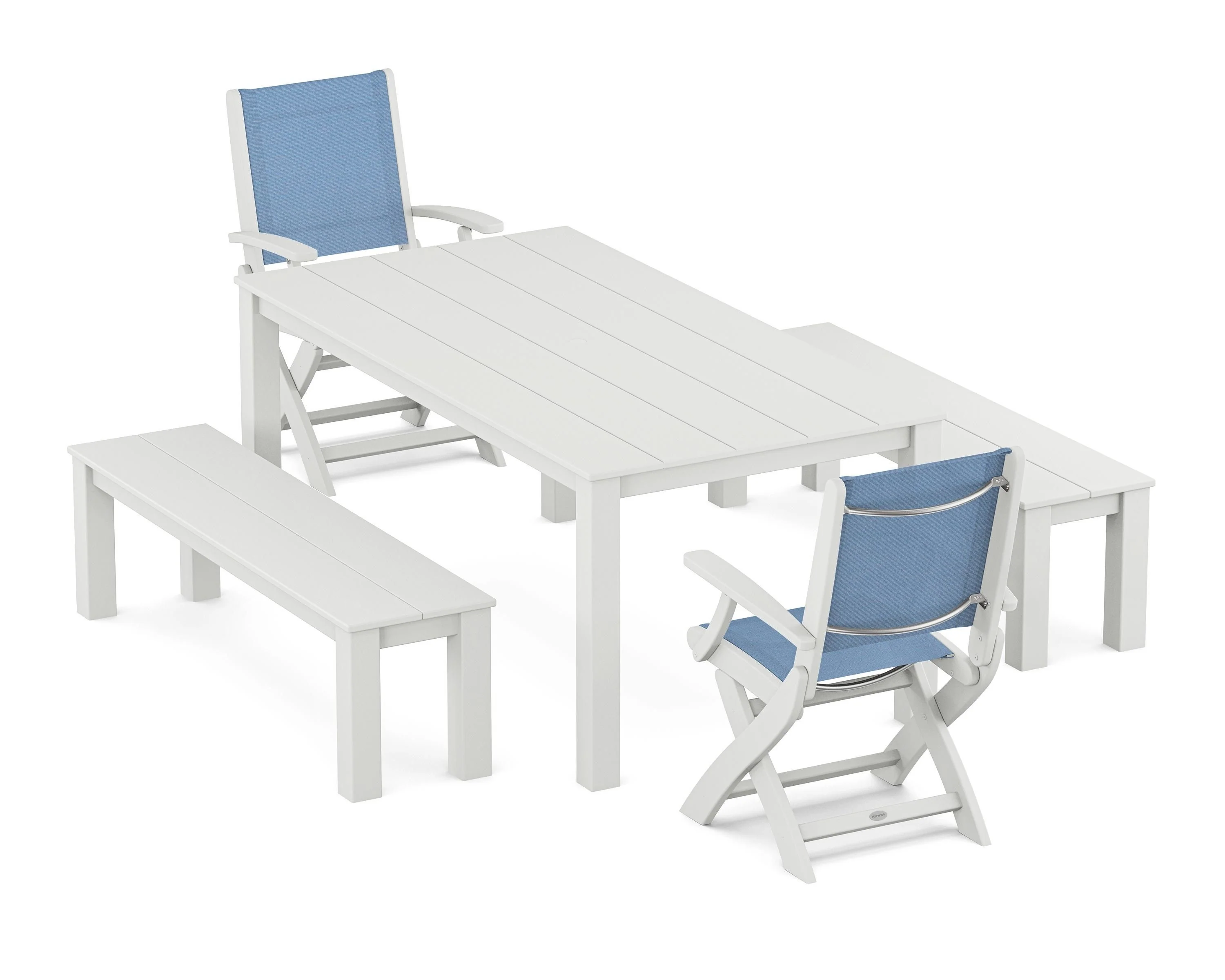 Coastal Folding Chair 5-Piece Parsons Dining Set with Benches - Image 55