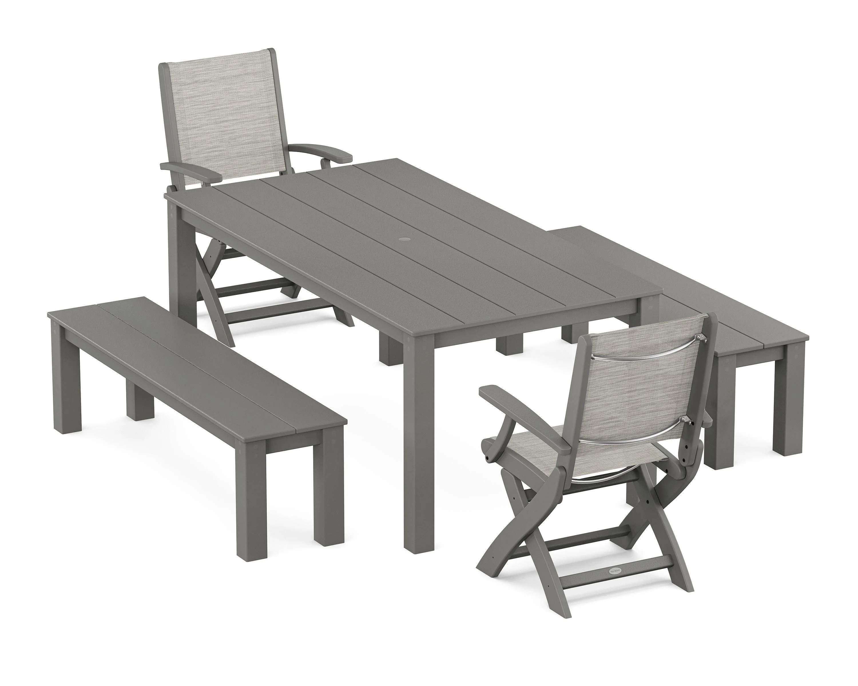 Coastal Folding Chair 5-Piece Parsons Dining Set with Benches - Image 56