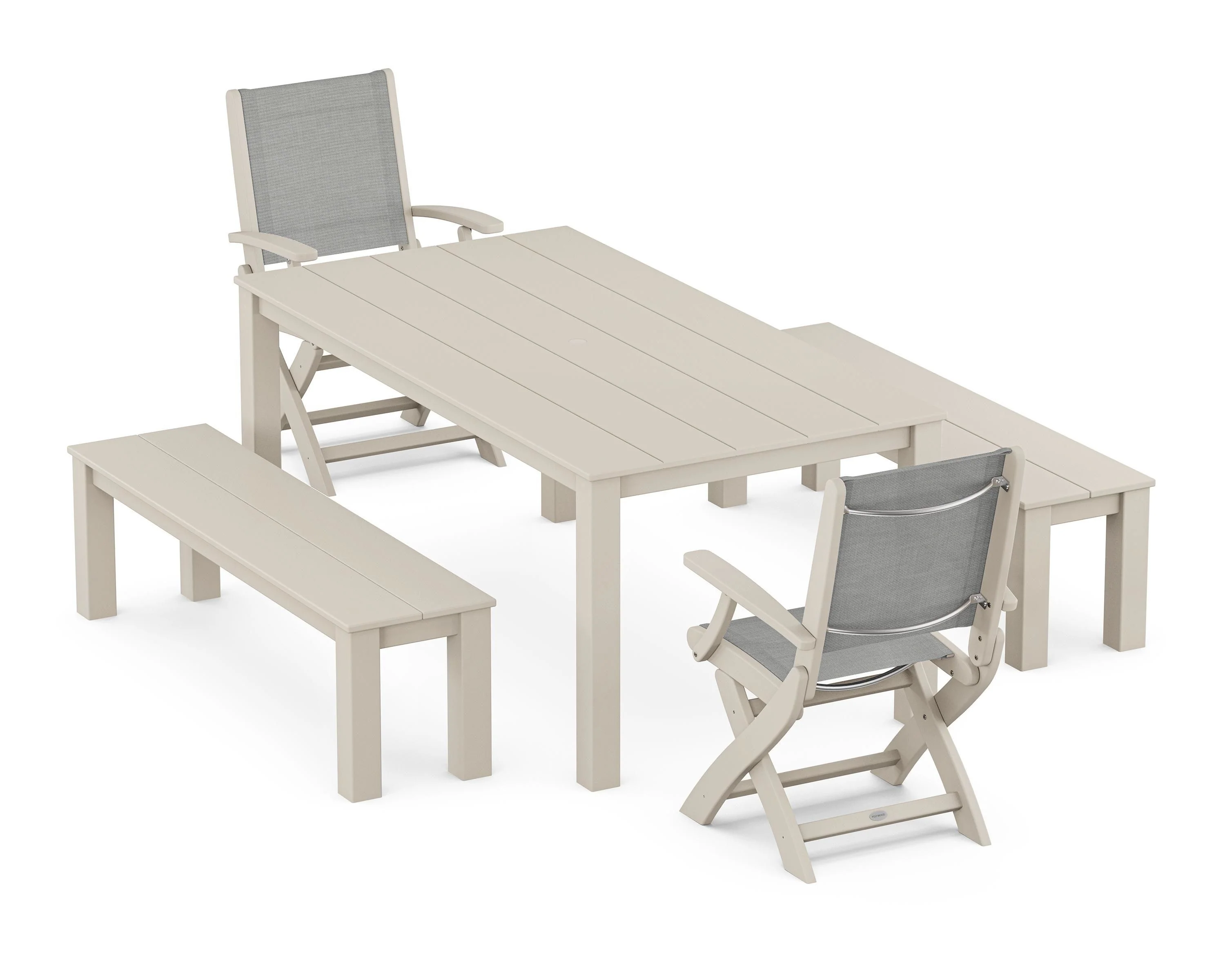 Coastal Folding Chair 5-Piece Parsons Dining Set with Benches - Image 57