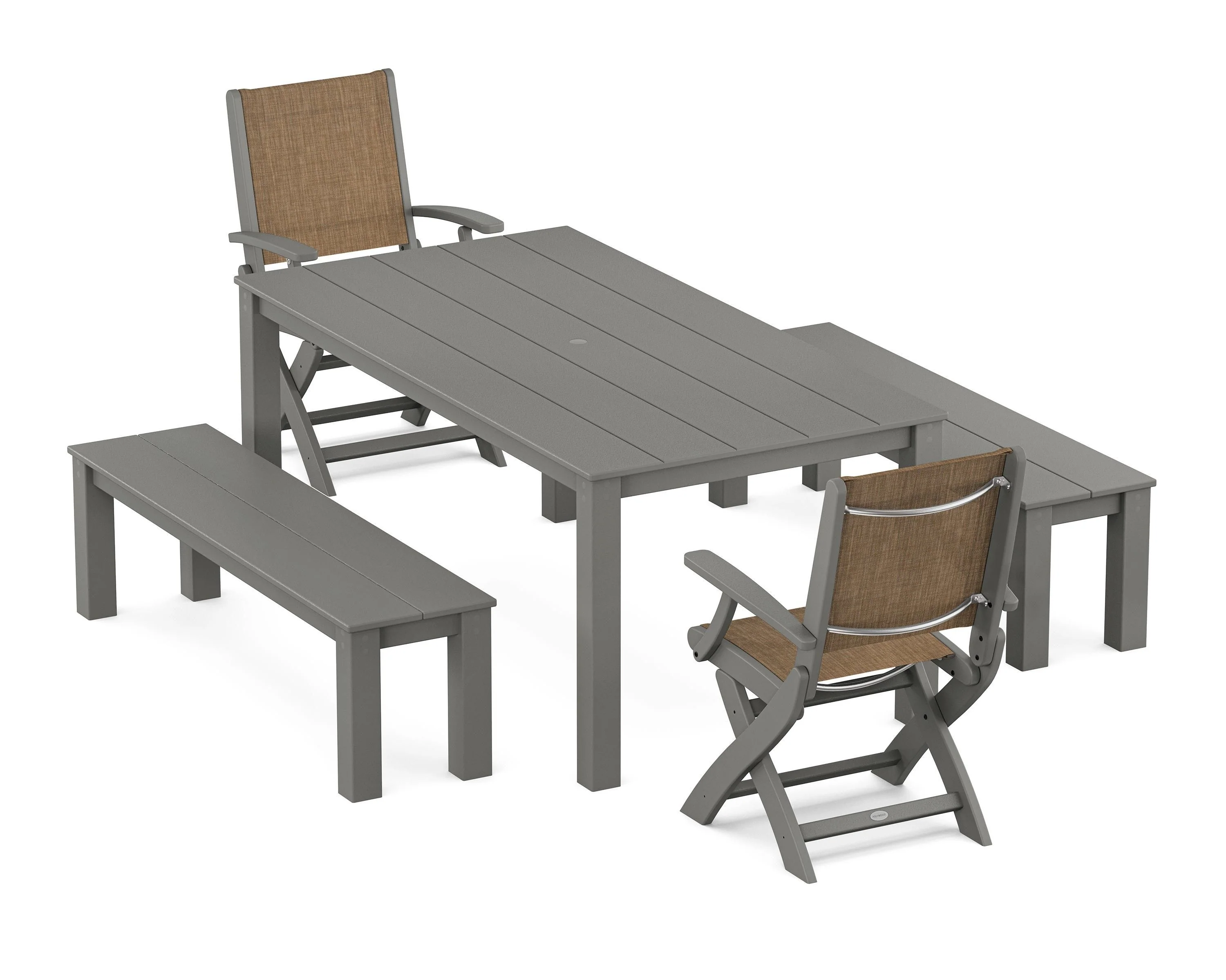 Coastal Folding Chair 5-Piece Parsons Dining Set with Benches - Image 58
