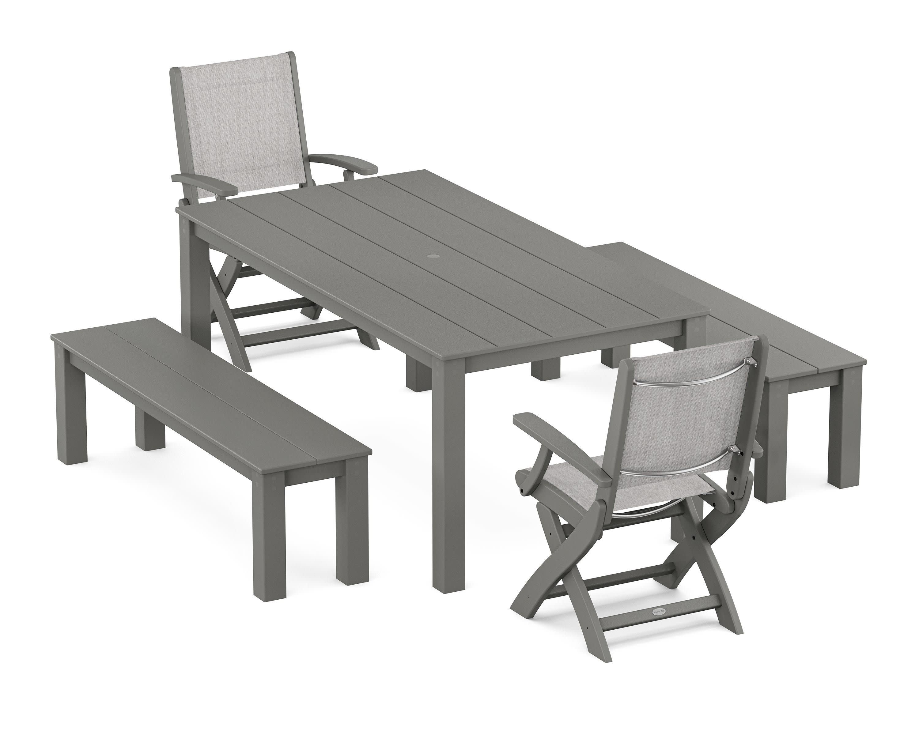 Coastal Folding Chair 5-Piece Parsons Dining Set with Benches - Image 59