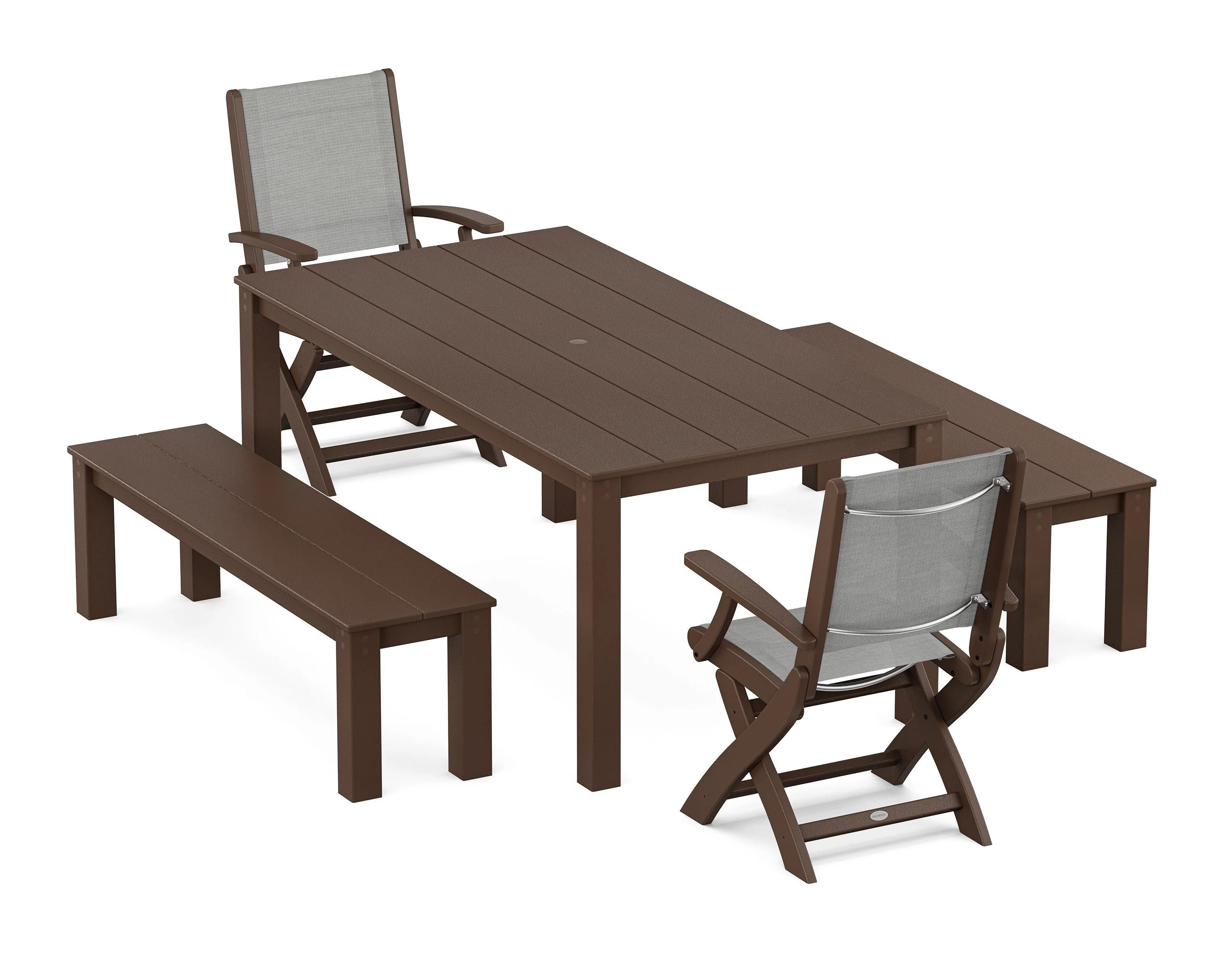 Coastal Folding Chair 5-Piece Parsons Dining Set with Benches - Image 6