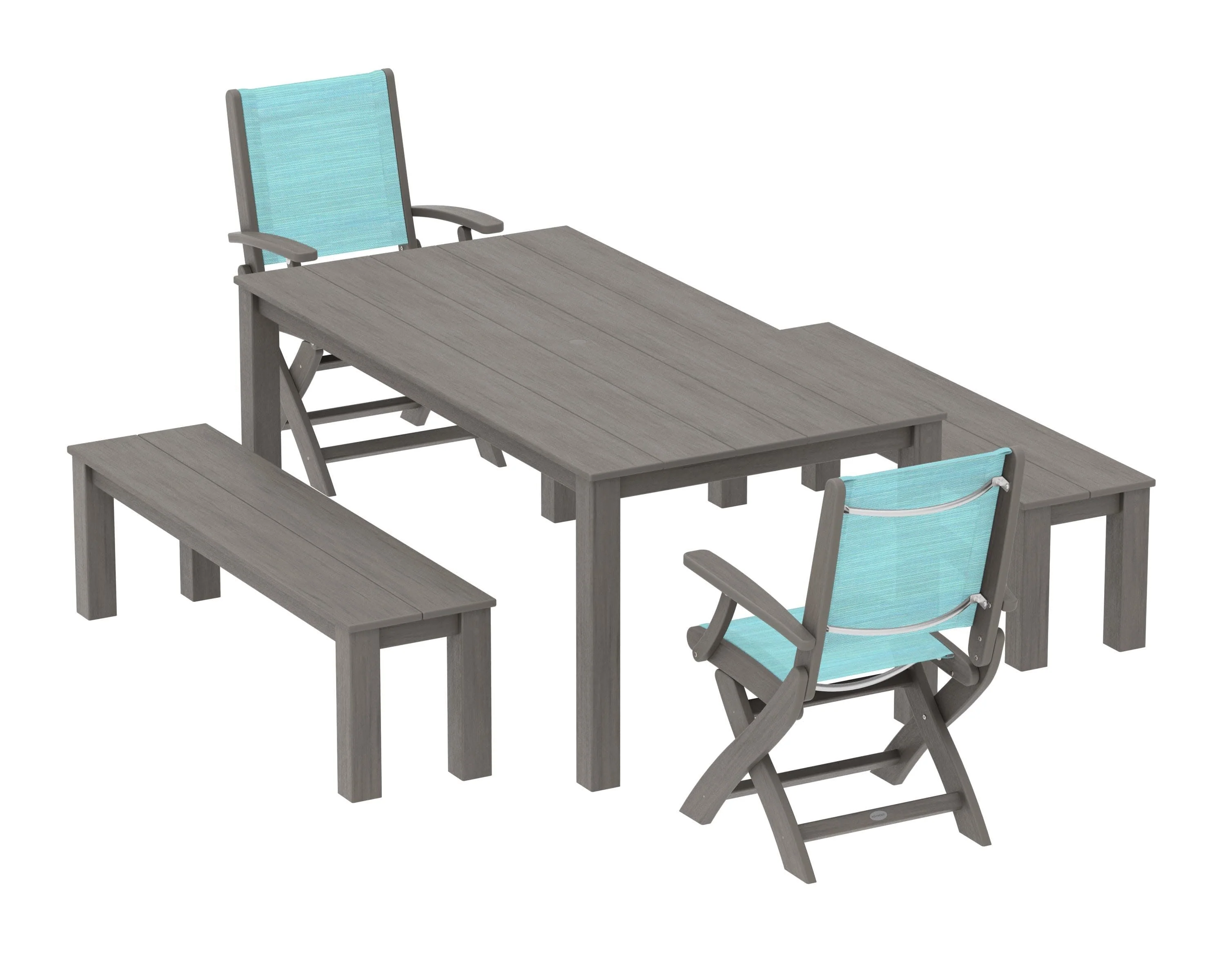 Coastal Folding Chair 5-Piece Parsons Dining Set with Benches - Image 60