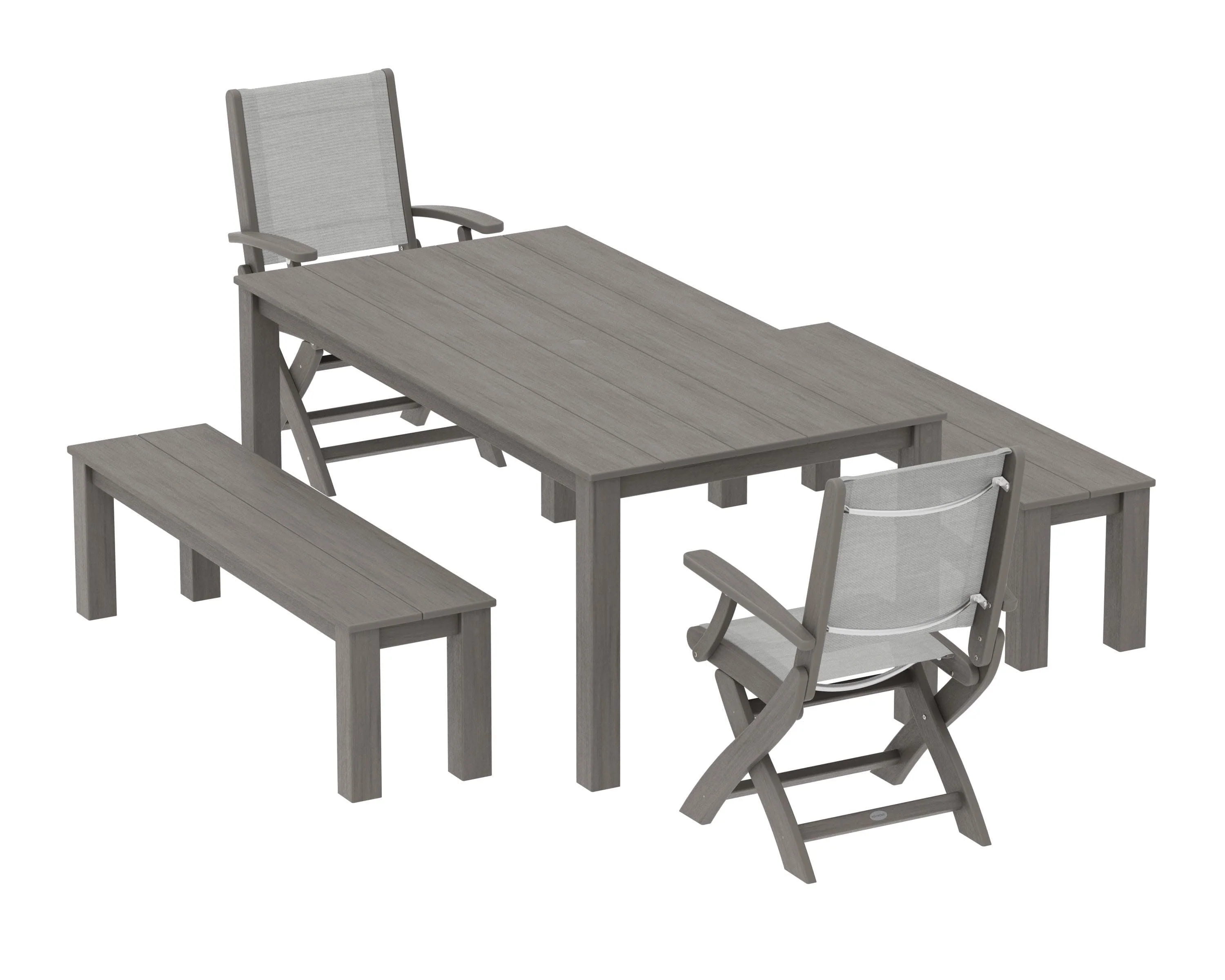 Coastal Folding Chair 5-Piece Parsons Dining Set with Benches - Image 61