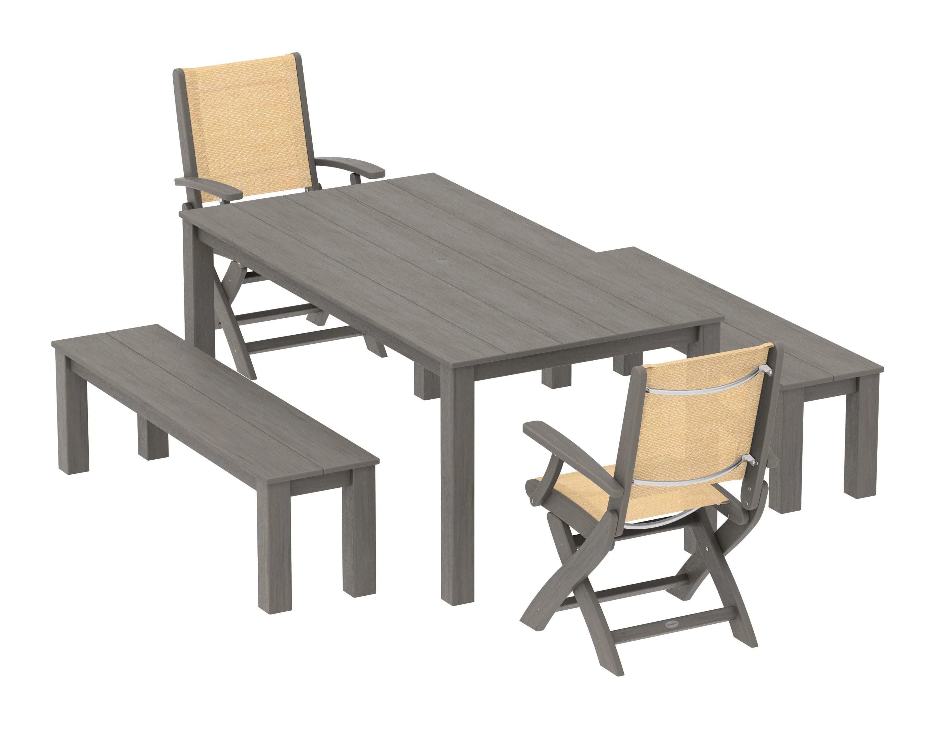 Coastal Folding Chair 5-Piece Parsons Dining Set with Benches - Image 63