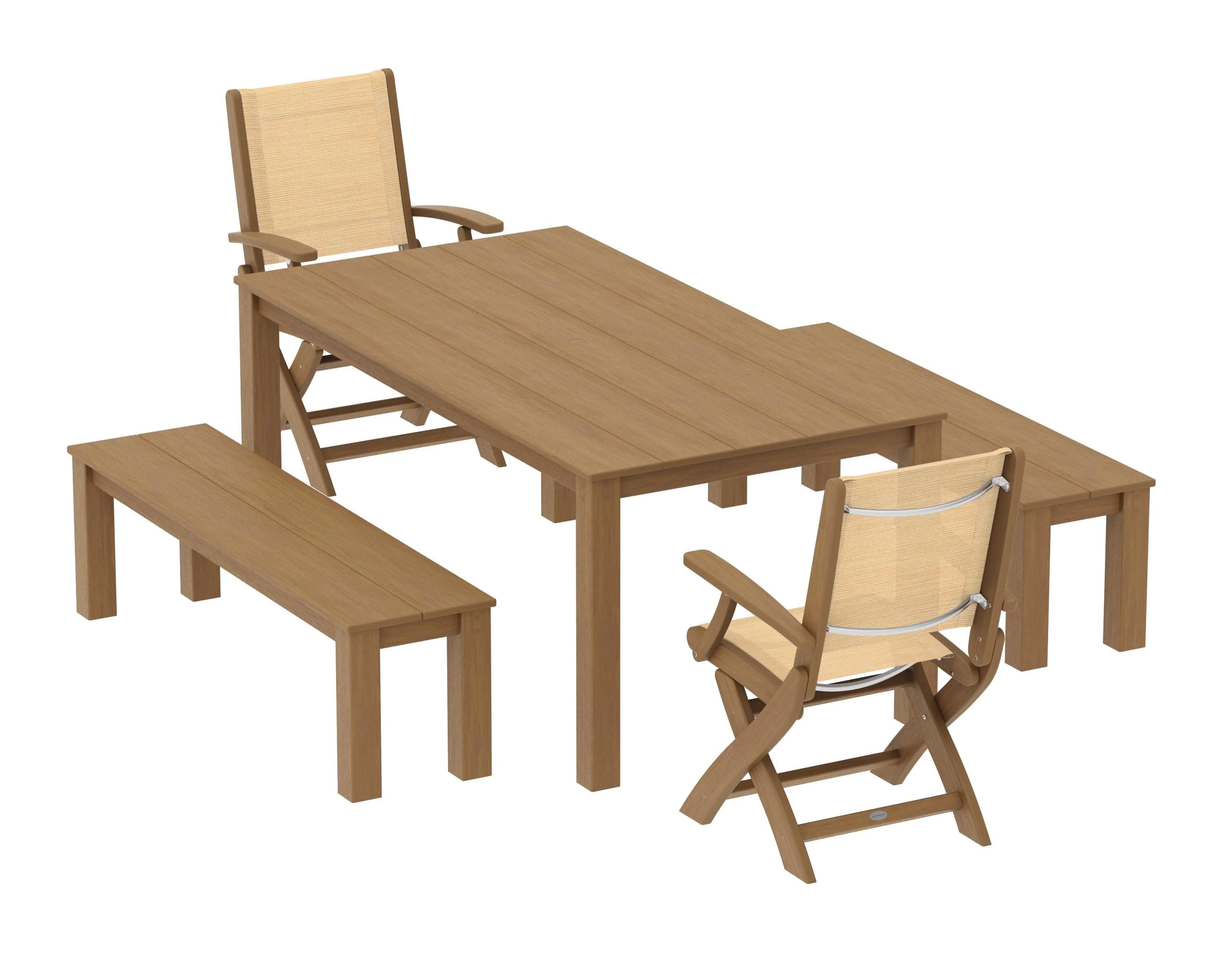 Coastal Folding Chair 5-Piece Parsons Dining Set with Benches - Image 64