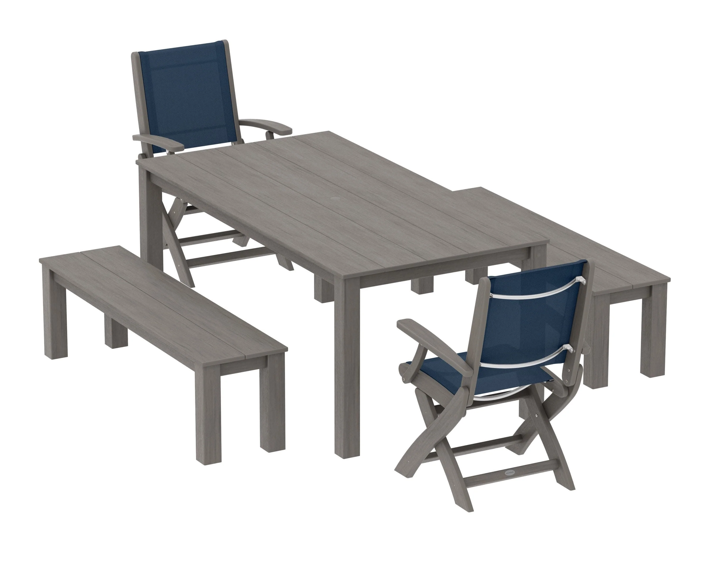 Coastal Folding Chair 5-Piece Parsons Dining Set with Benches - Image 65