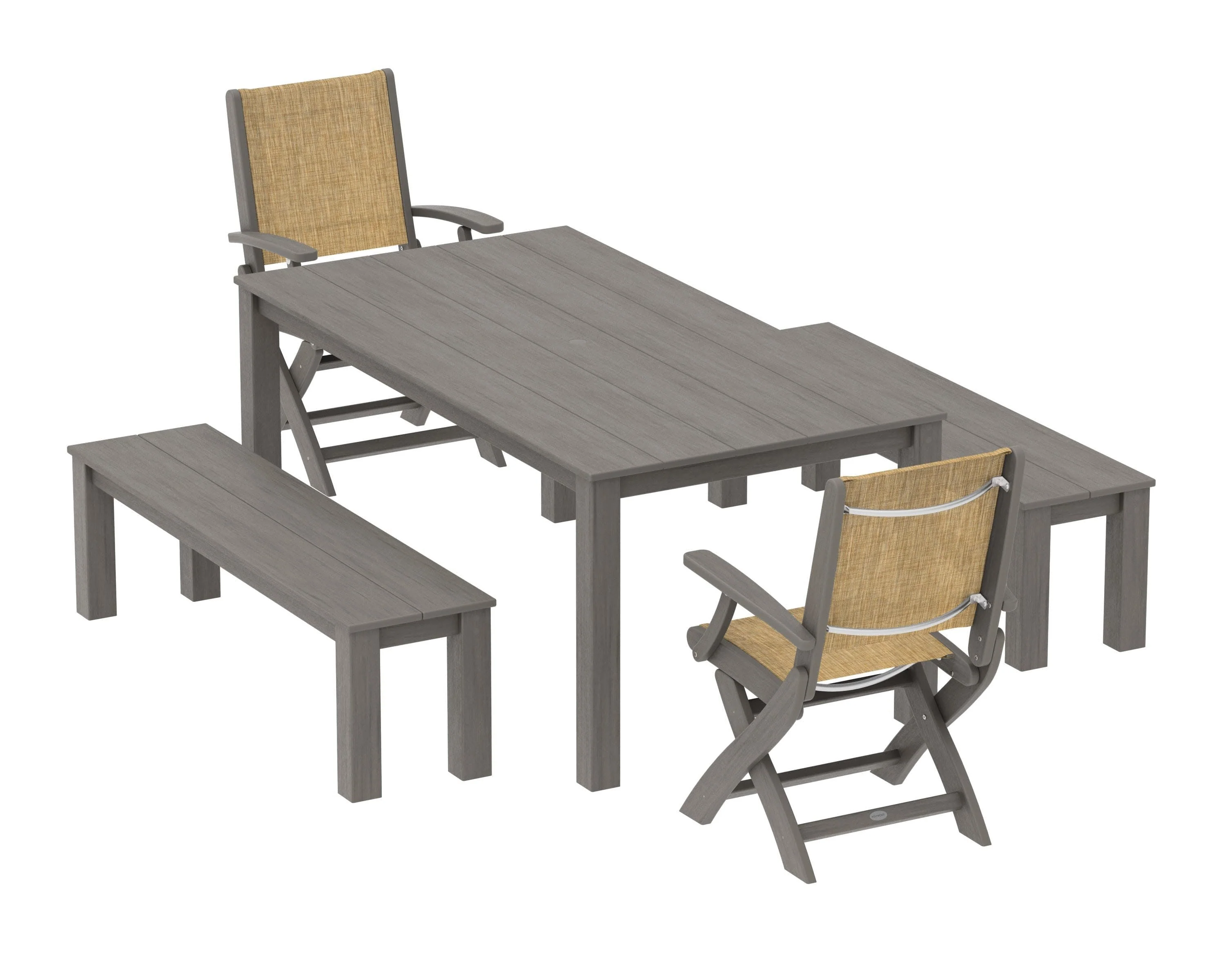 Coastal Folding Chair 5-Piece Parsons Dining Set with Benches - Image 68