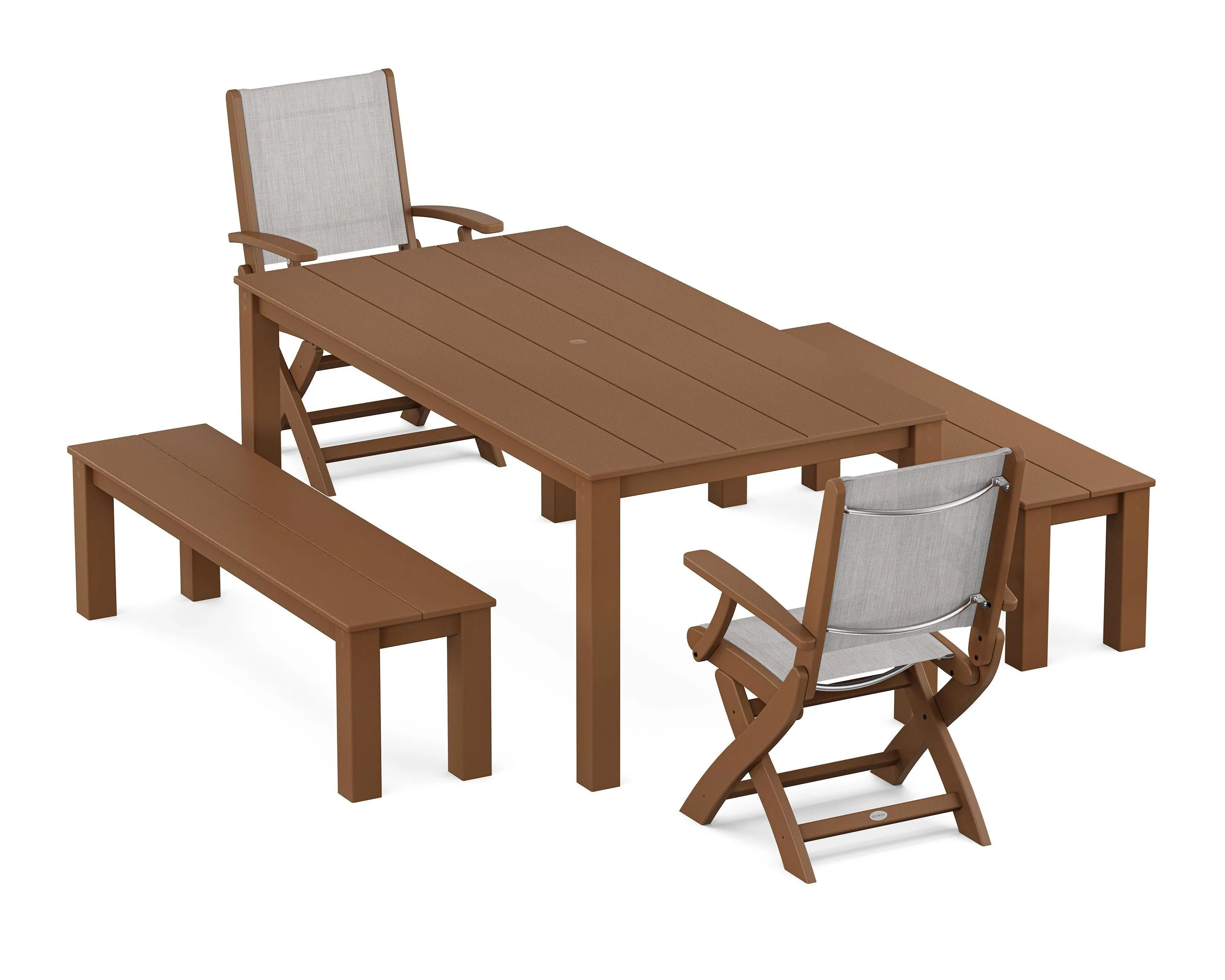 Coastal Folding Chair 5-Piece Parsons Dining Set with Benches - Image 7