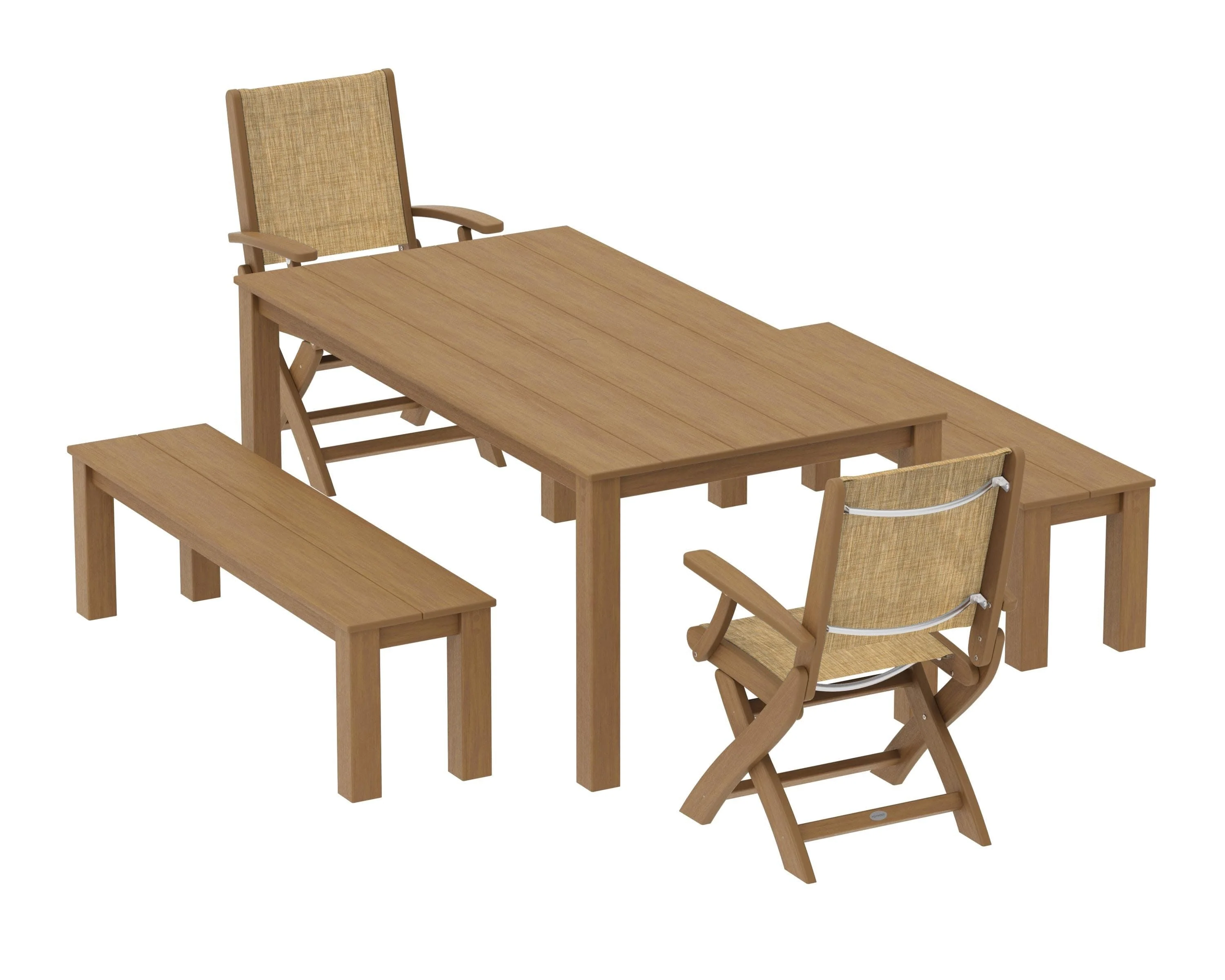 Coastal Folding Chair 5-Piece Parsons Dining Set with Benches - Image 70