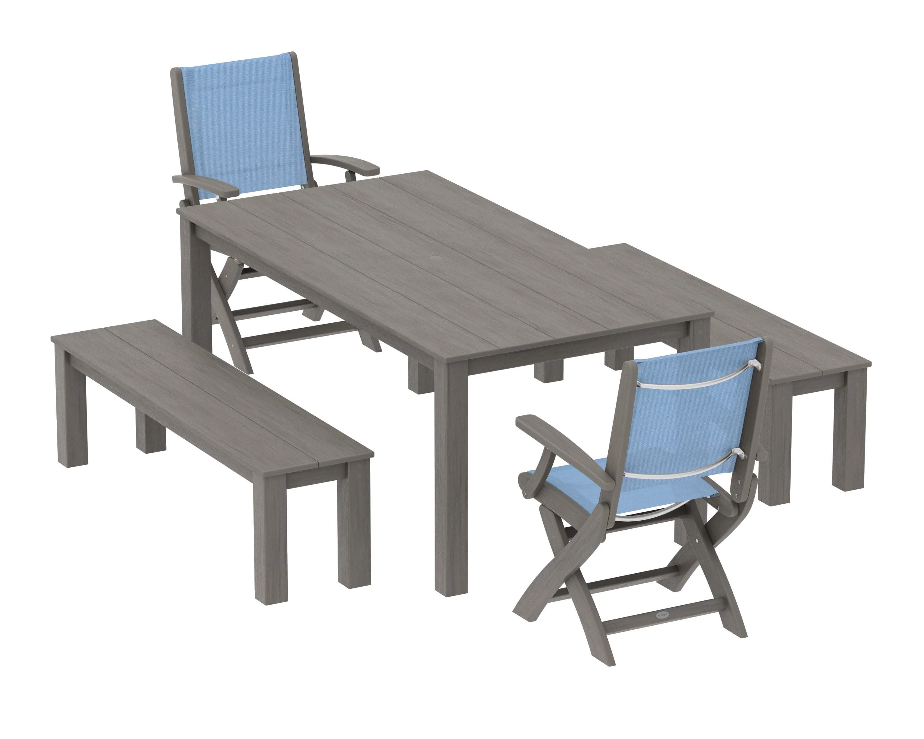 Coastal Folding Chair 5-Piece Parsons Dining Set with Benches - Image 71