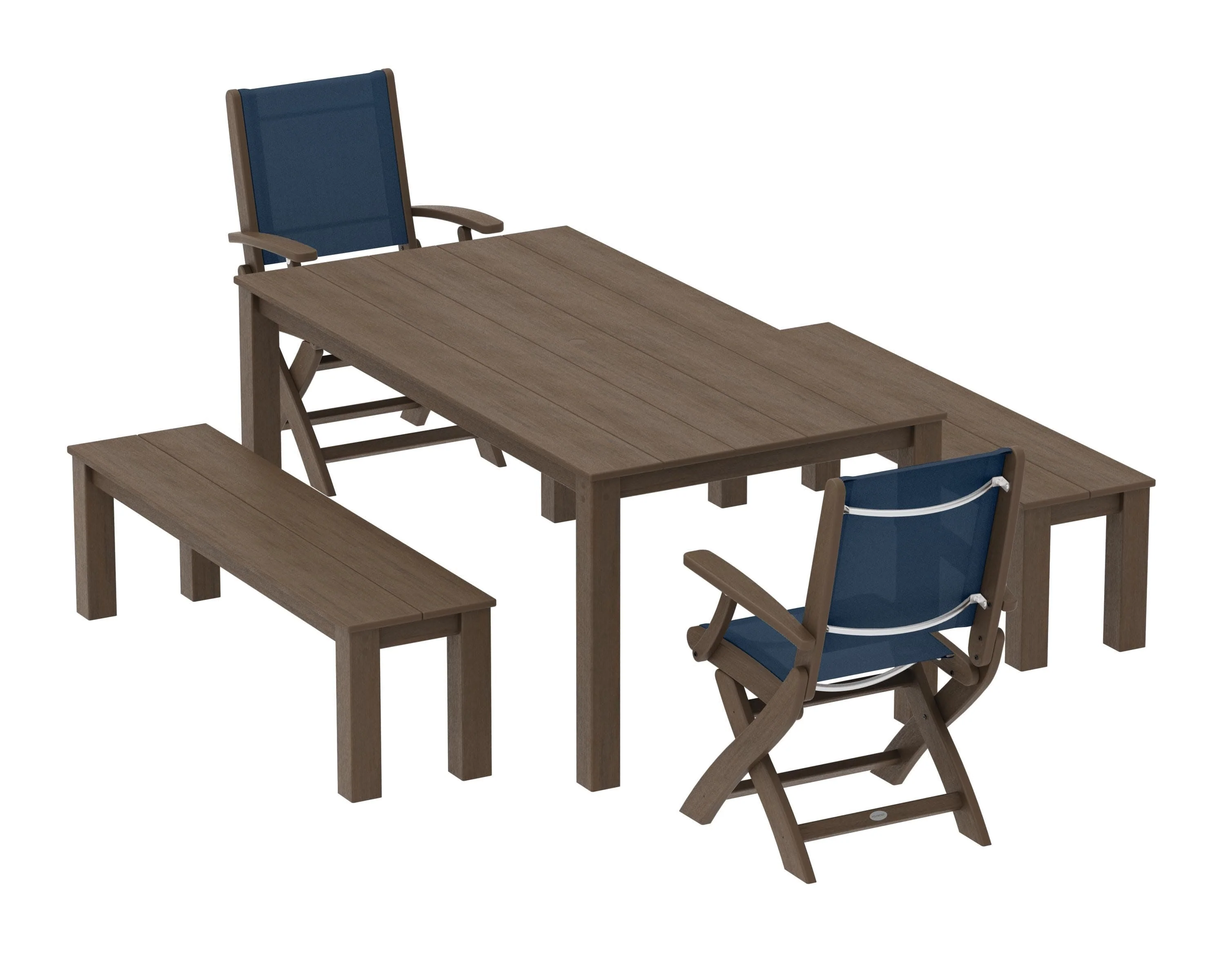 Coastal Folding Chair 5-Piece Parsons Dining Set with Benches - Image 72