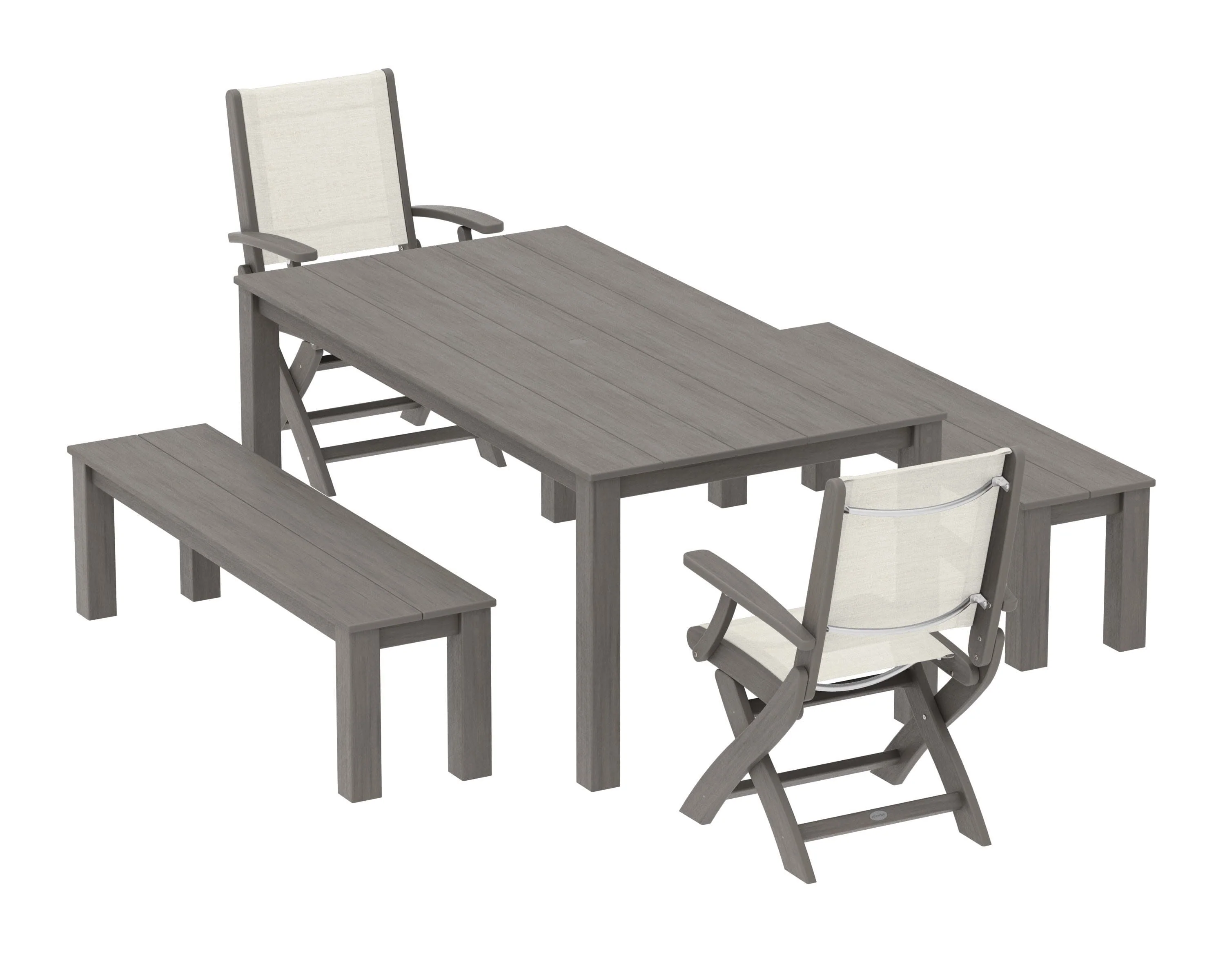 Coastal Folding Chair 5-Piece Parsons Dining Set with Benches - Image 73