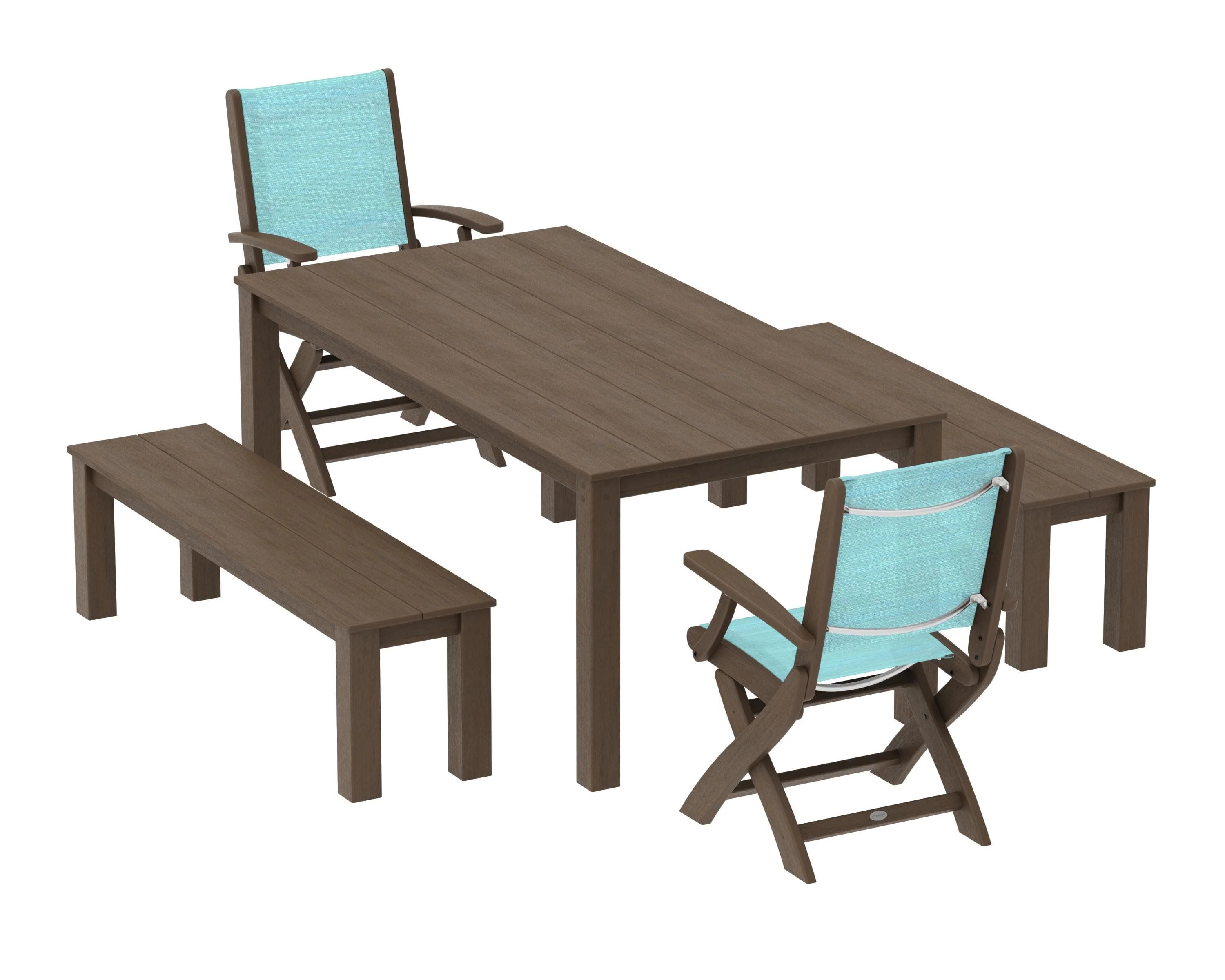 Coastal Folding Chair 5-Piece Parsons Dining Set with Benches - Image 74