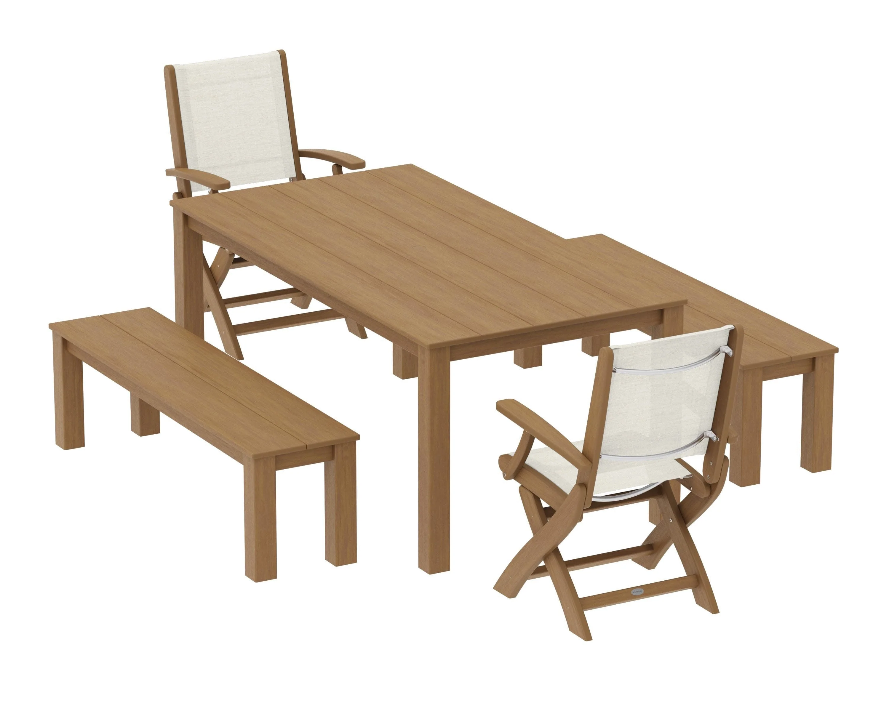 Coastal Folding Chair 5-Piece Parsons Dining Set with Benches - Image 75