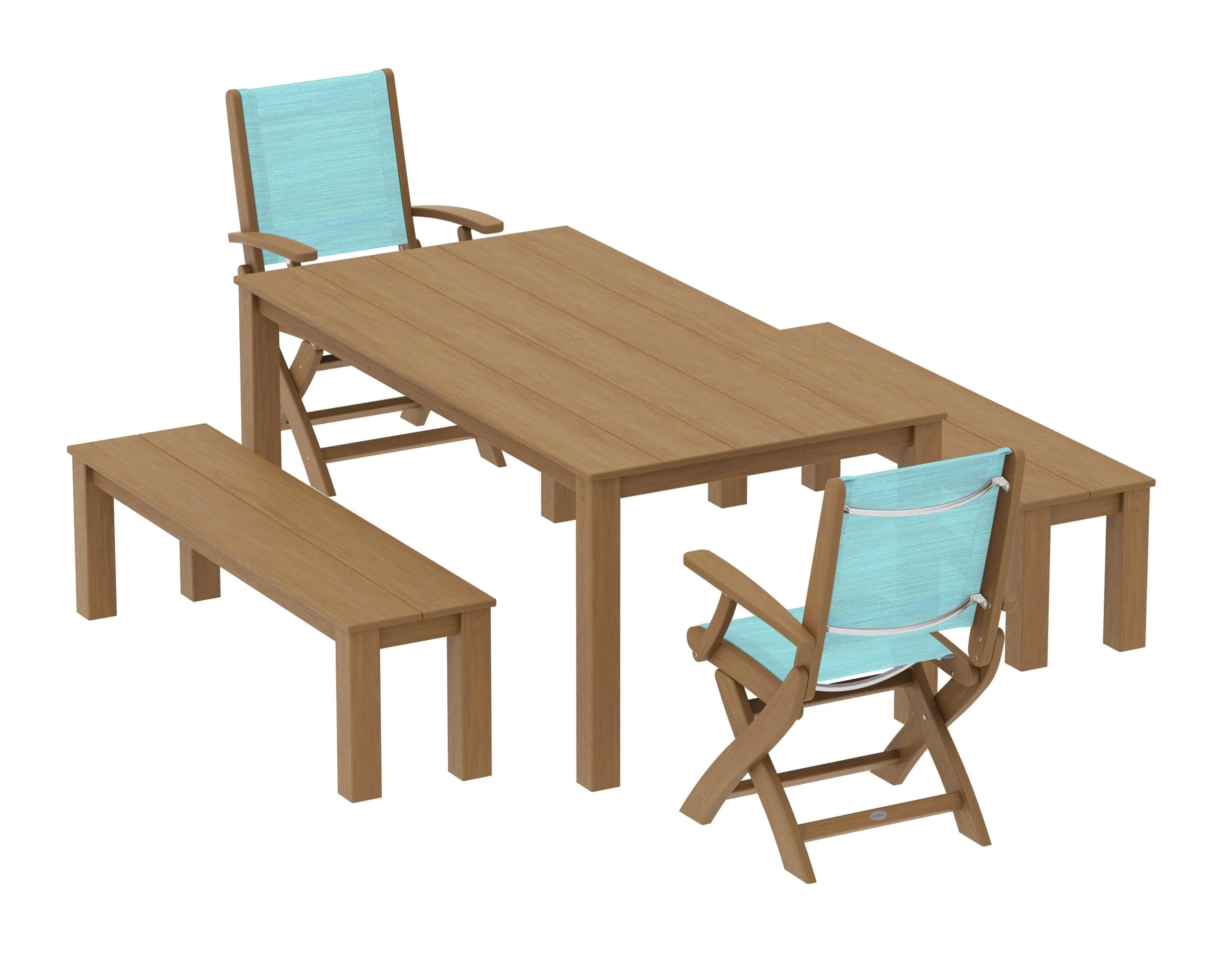 Coastal Folding Chair 5-Piece Parsons Dining Set with Benches - Image 76