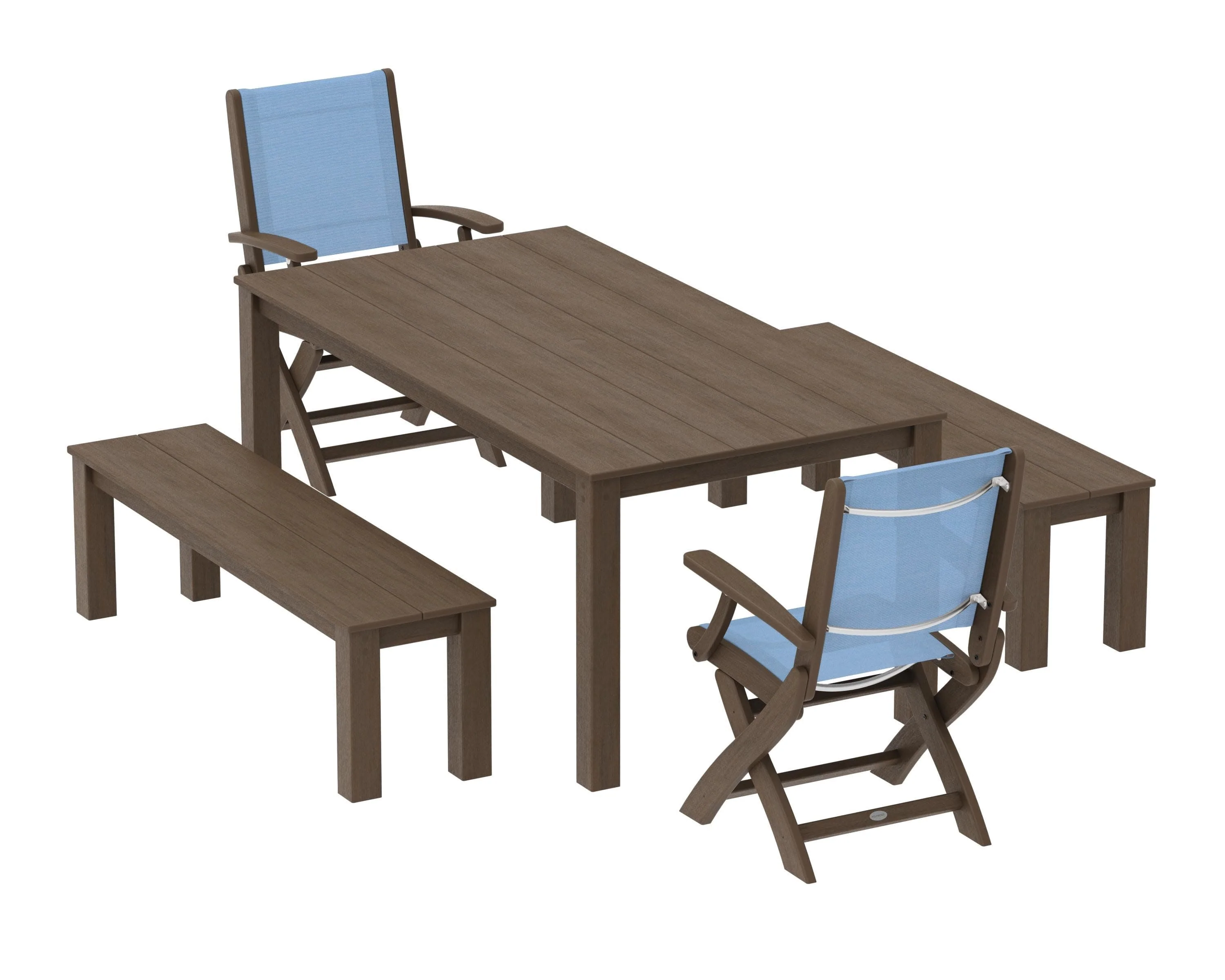 Coastal Folding Chair 5-Piece Parsons Dining Set with Benches - Image 77