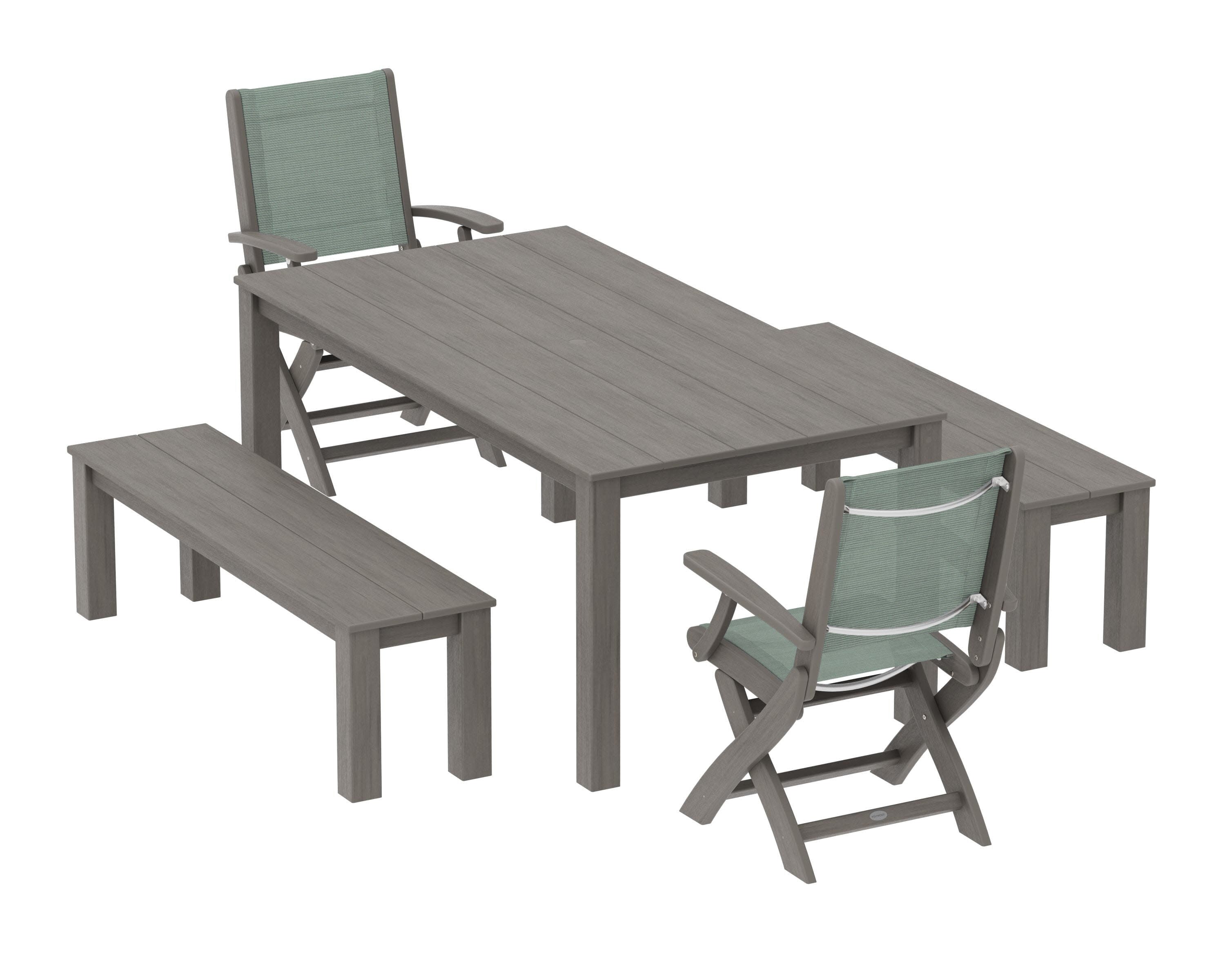 Coastal Folding Chair 5-Piece Parsons Dining Set with Benches - Image 78