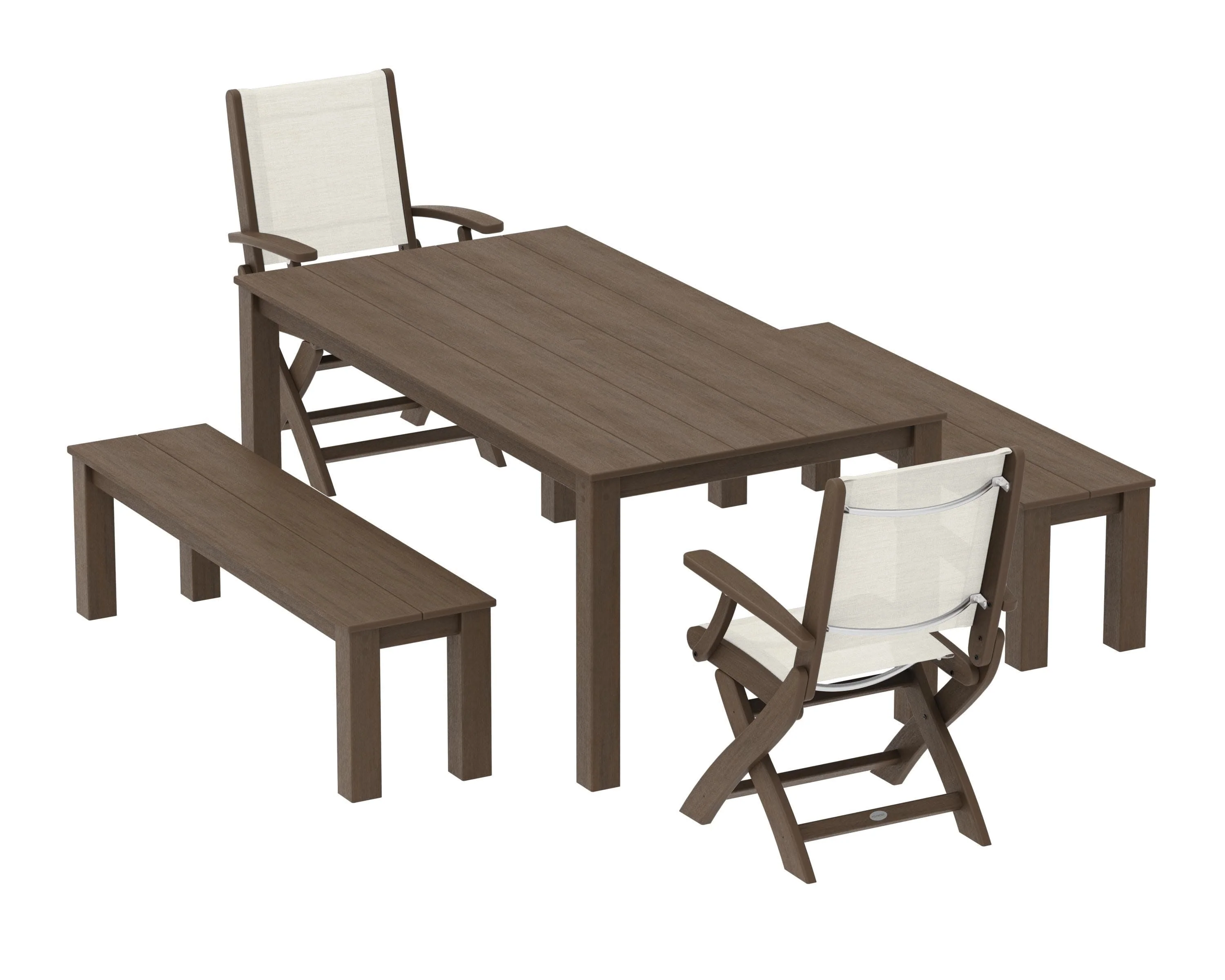 Coastal Folding Chair 5-Piece Parsons Dining Set with Benches - Image 79