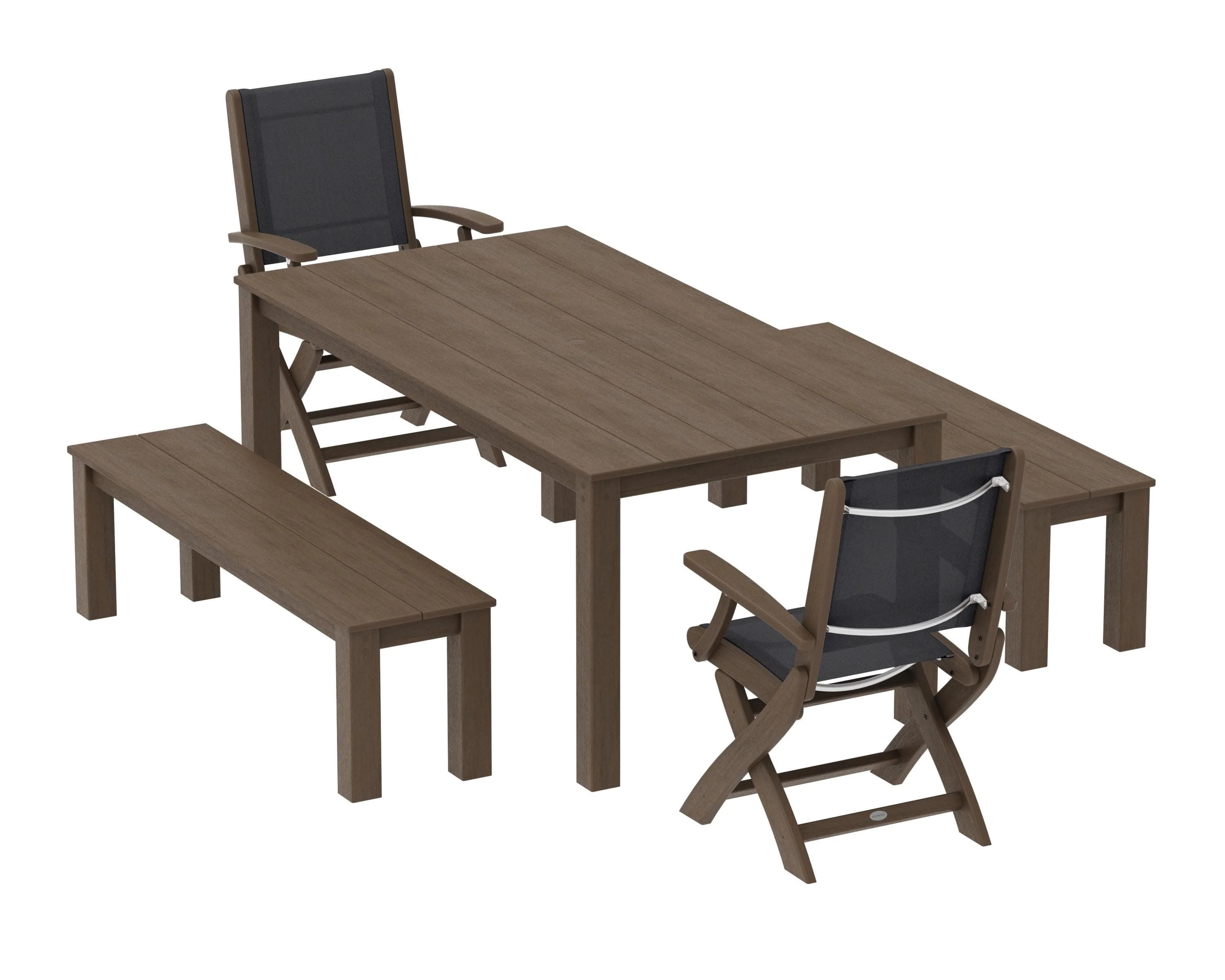 Coastal Folding Chair 5-Piece Parsons Dining Set with Benches - Image 80