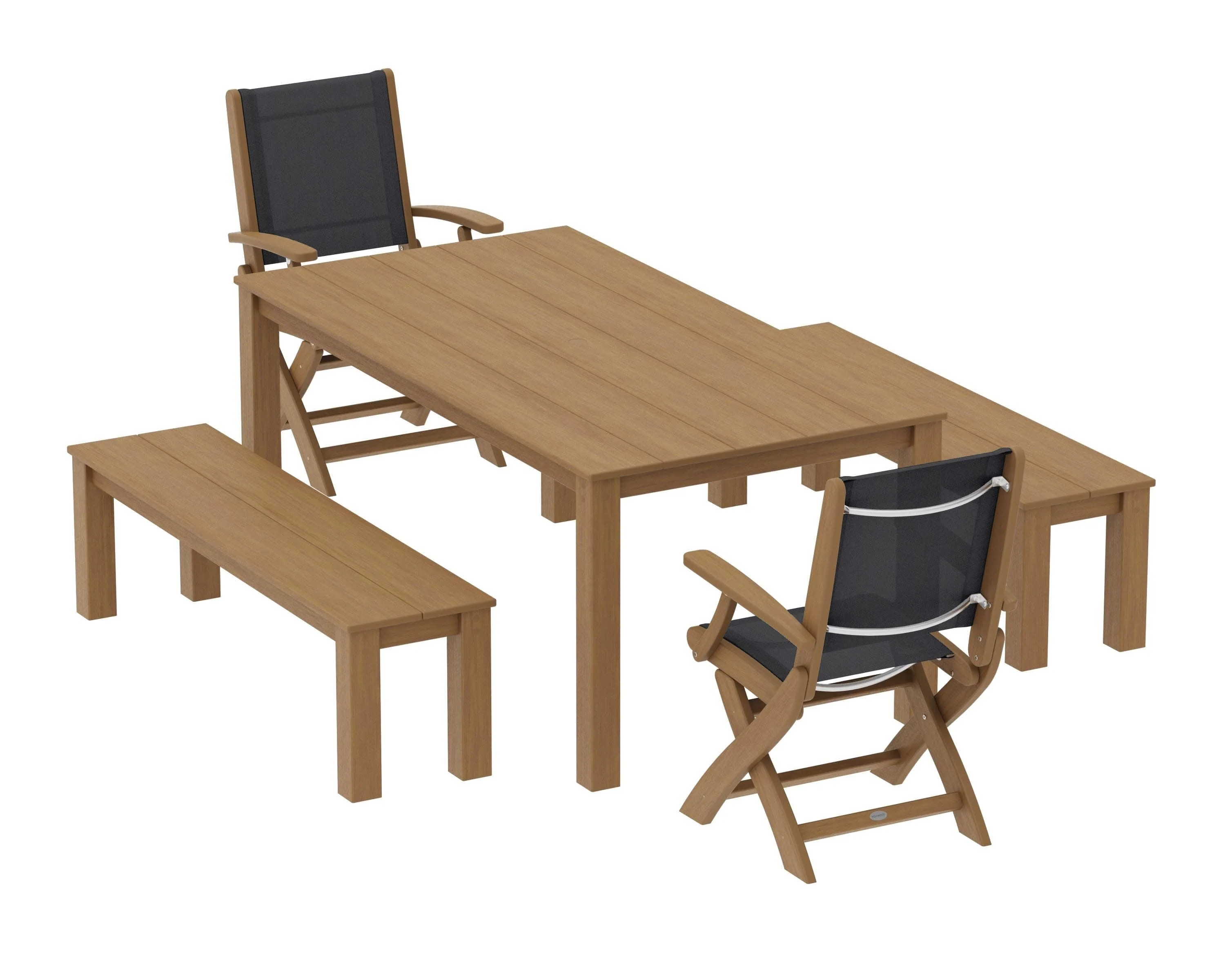 Coastal Folding Chair 5-Piece Parsons Dining Set with Benches - Image 81