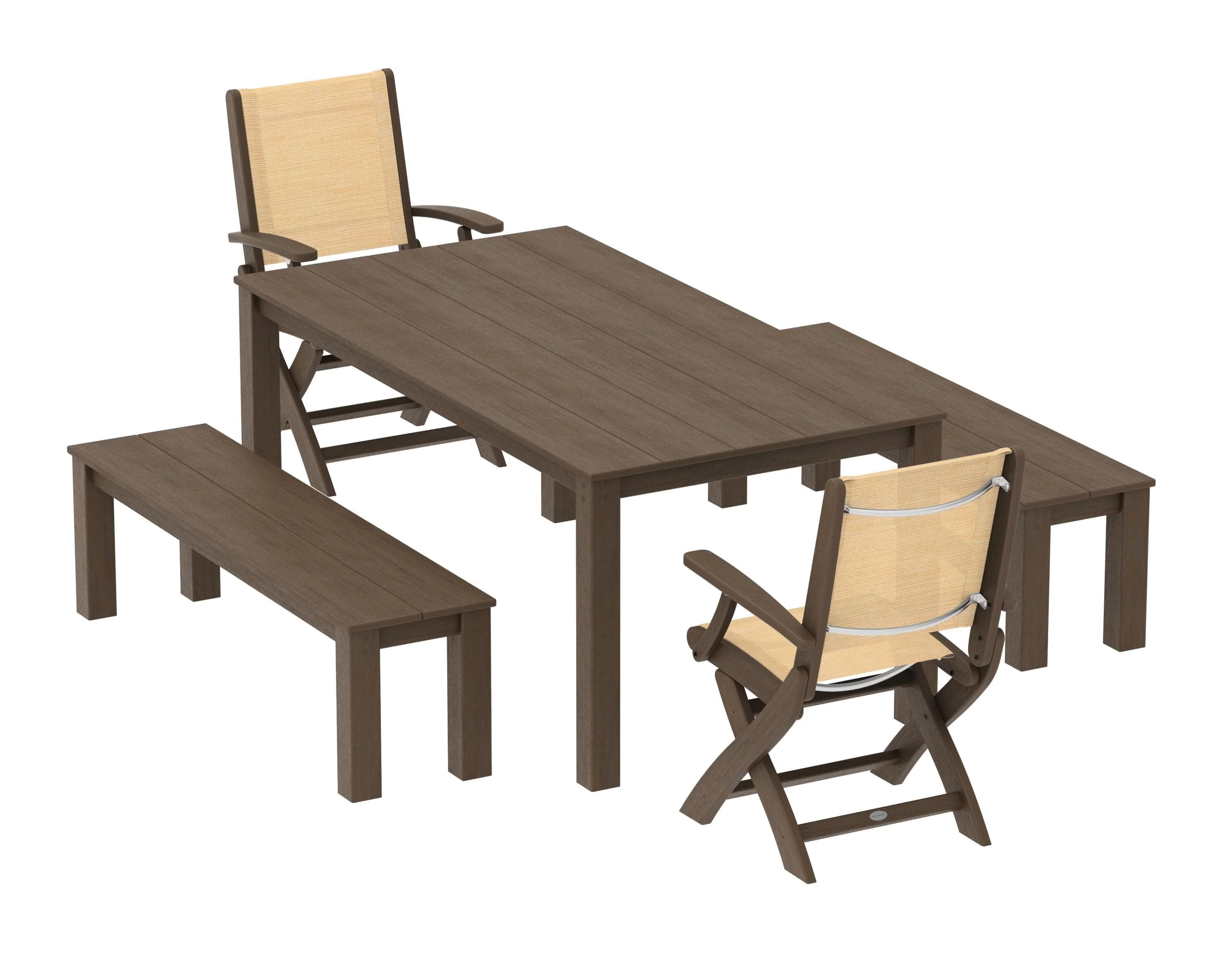 Coastal Folding Chair 5-Piece Parsons Dining Set with Benches - Image 83