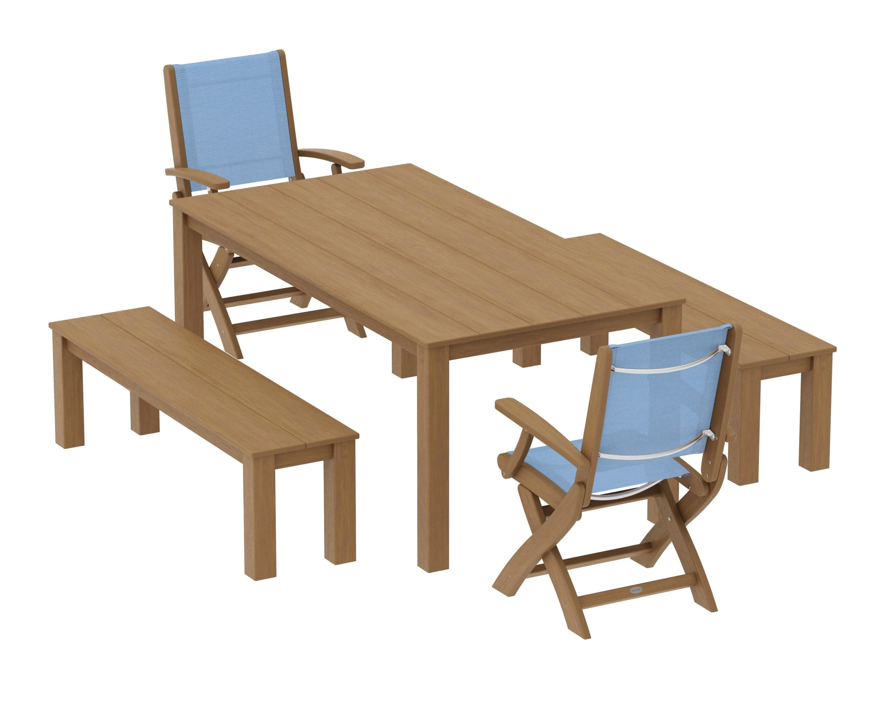 Coastal Folding Chair 5-Piece Parsons Dining Set with Benches - Image 84
