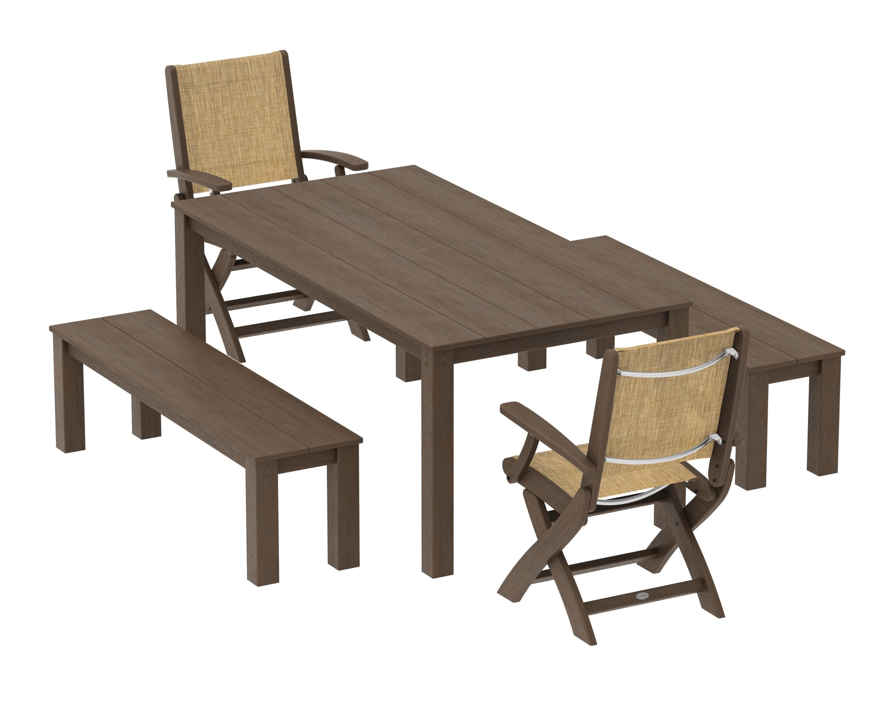Coastal Folding Chair 5-Piece Parsons Dining Set with Benches - Image 85