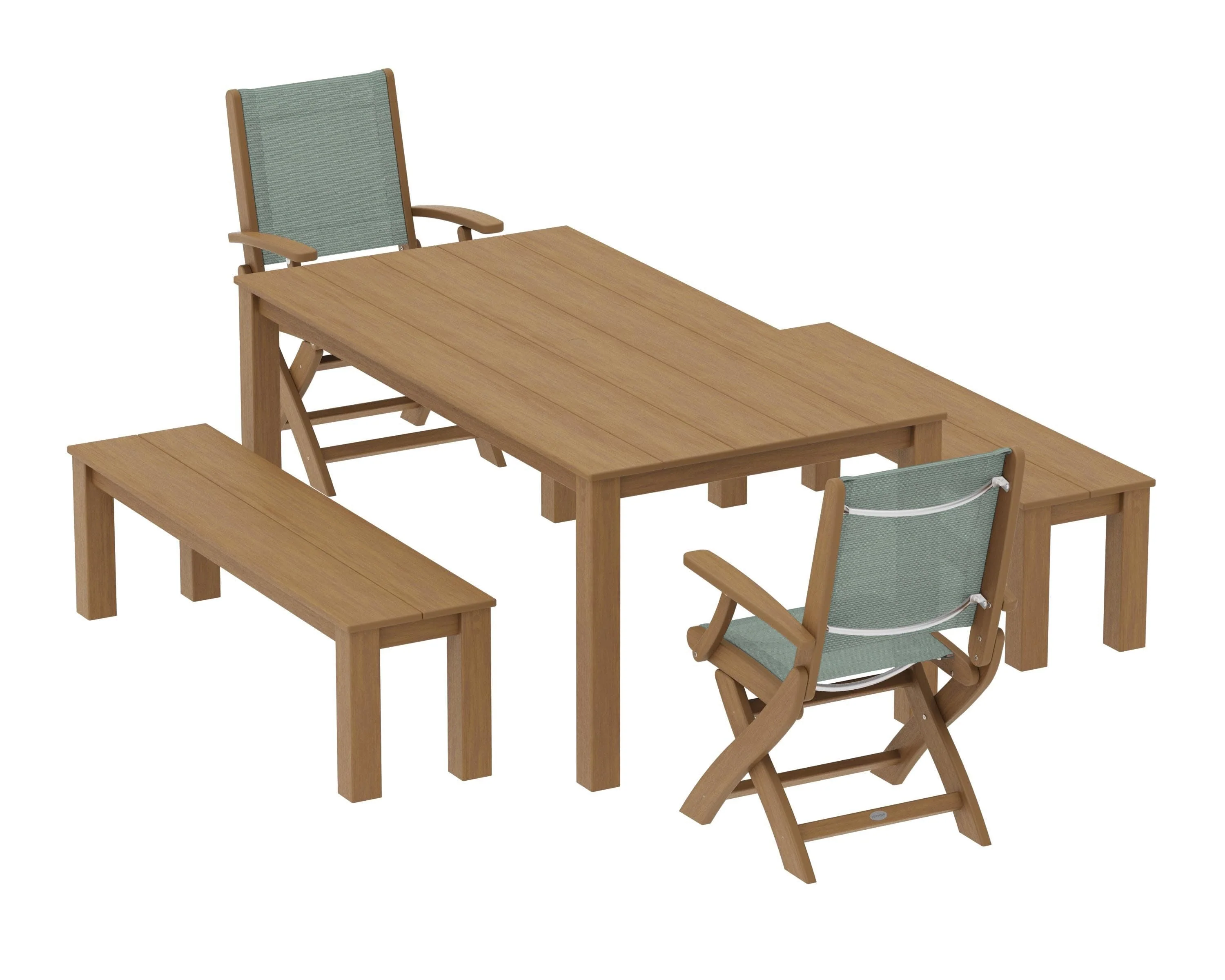 Coastal Folding Chair 5-Piece Parsons Dining Set with Benches - Image 86