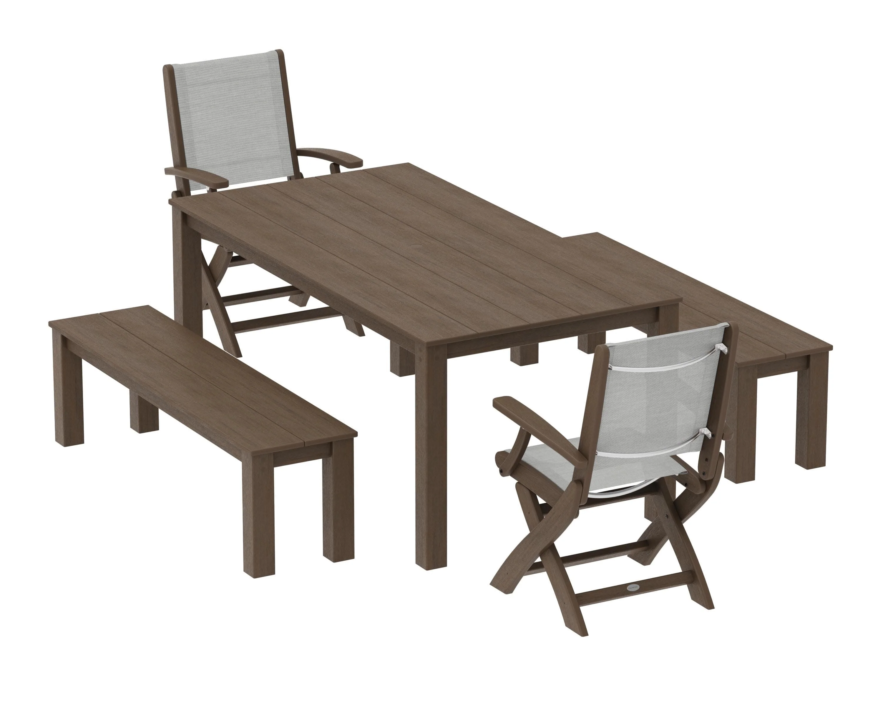 Coastal Folding Chair 5-Piece Parsons Dining Set with Benches - Image 89