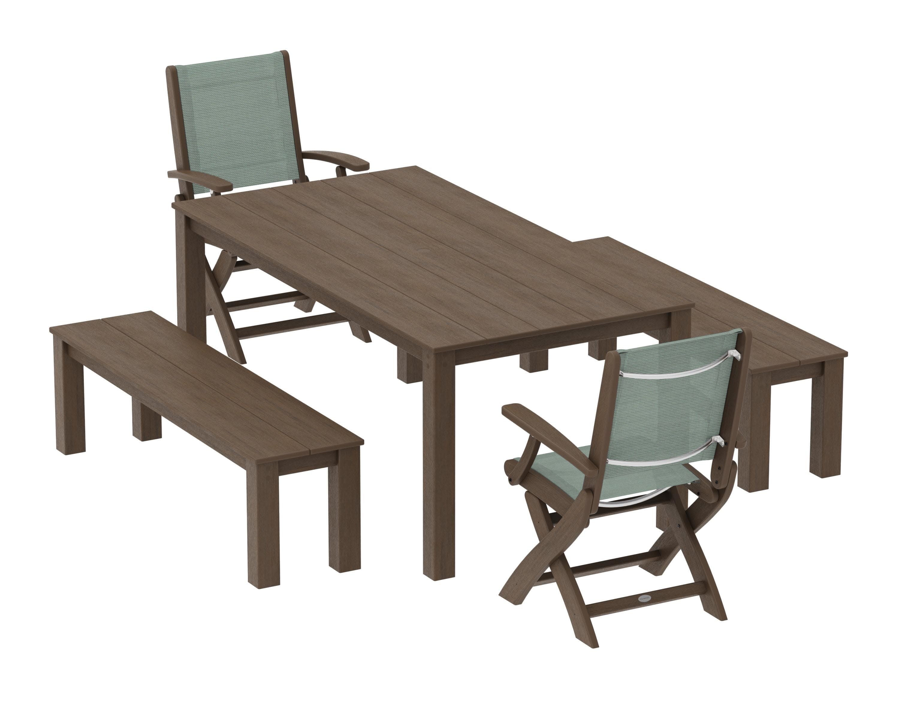 Coastal Folding Chair 5-Piece Parsons Dining Set with Benches - Image 90