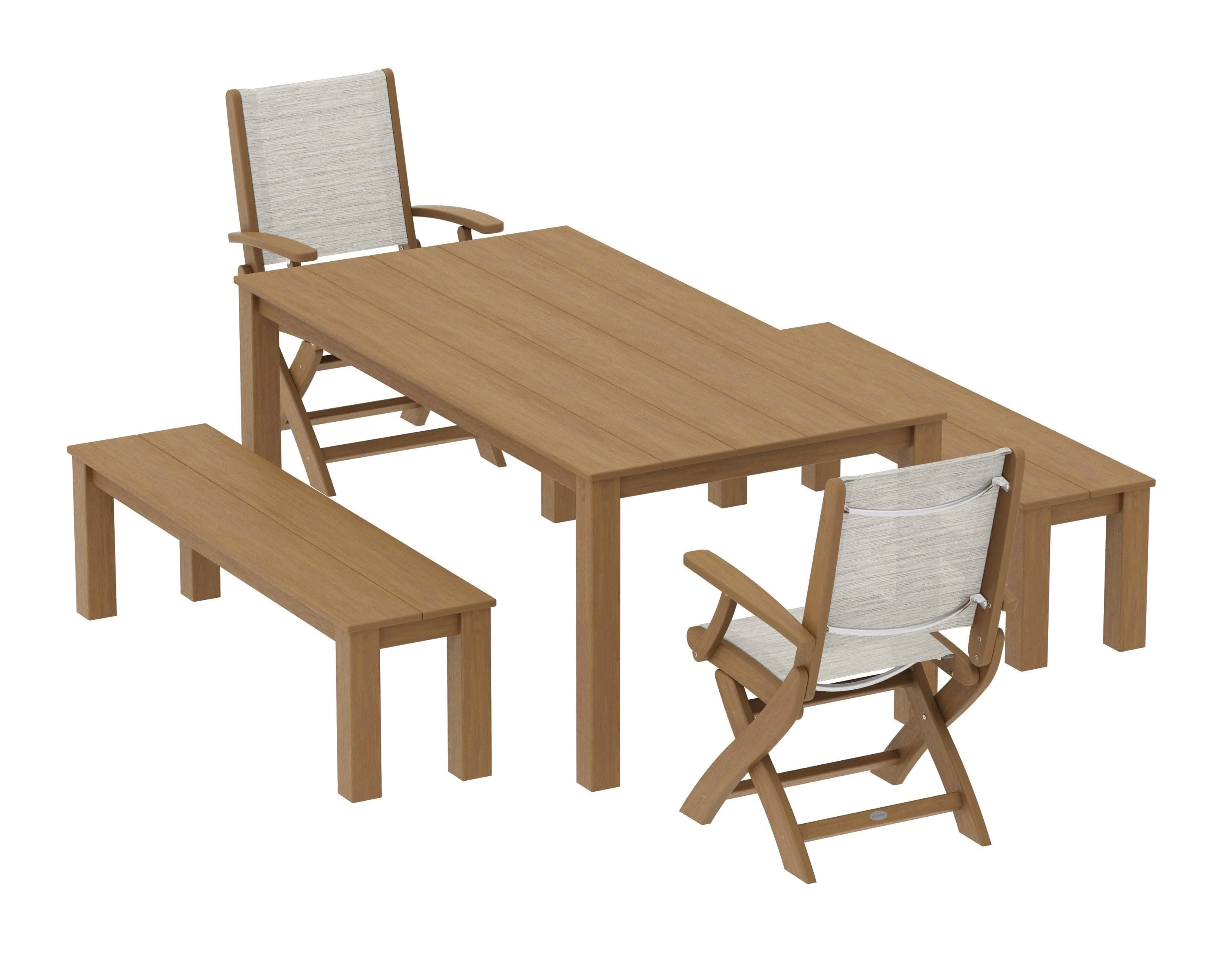 Coastal Folding Chair 5-Piece Parsons Dining Set with Benches - Image 91