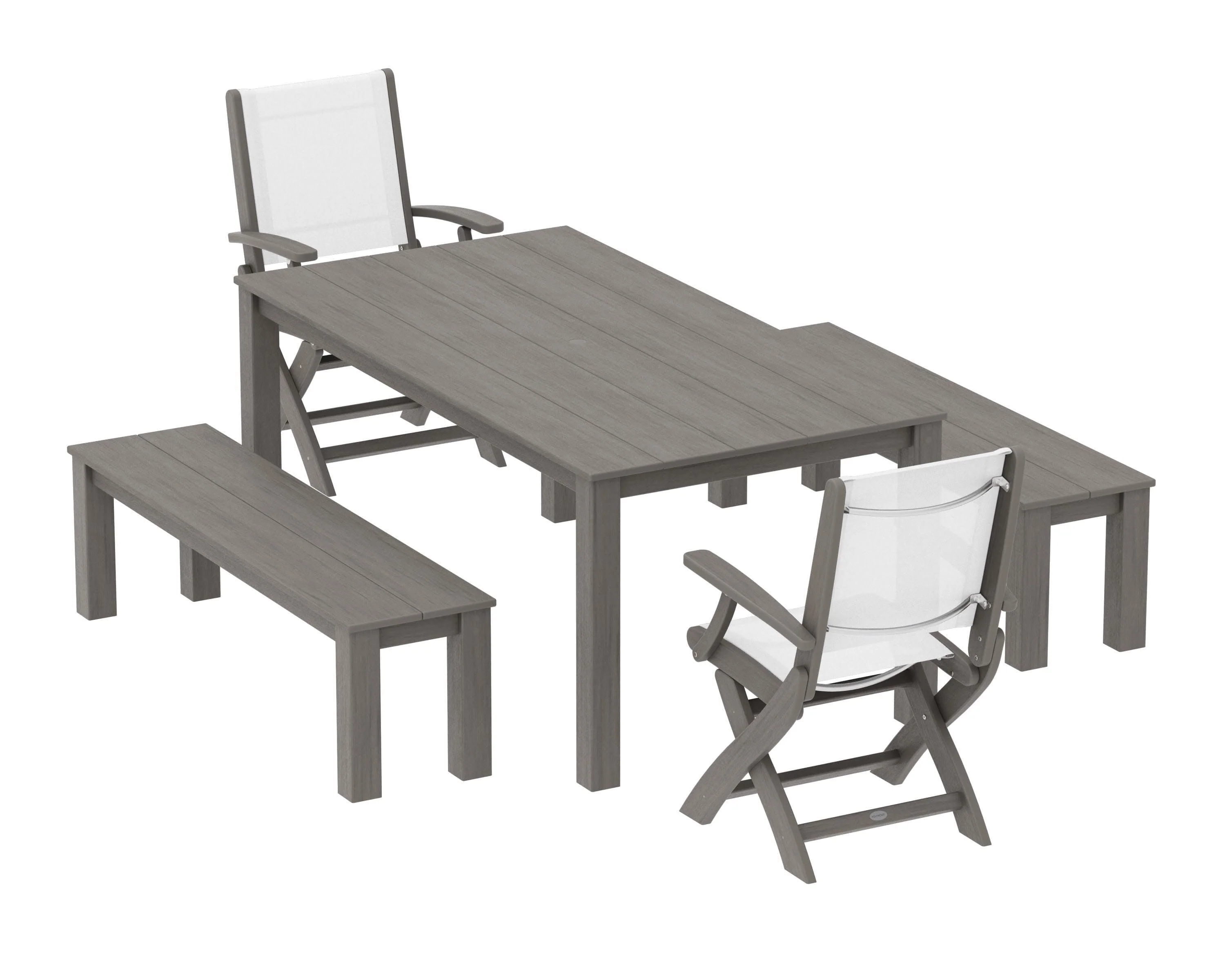Coastal Folding Chair 5-Piece Parsons Dining Set with Benches - Image 92