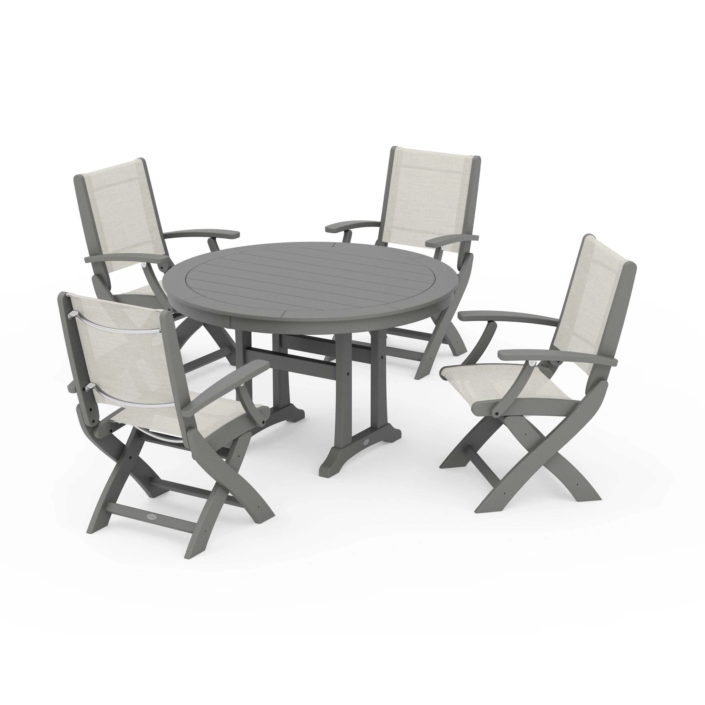 Coastal Folding Chair 5-Piece Round Dining Set with Trestle Legs
