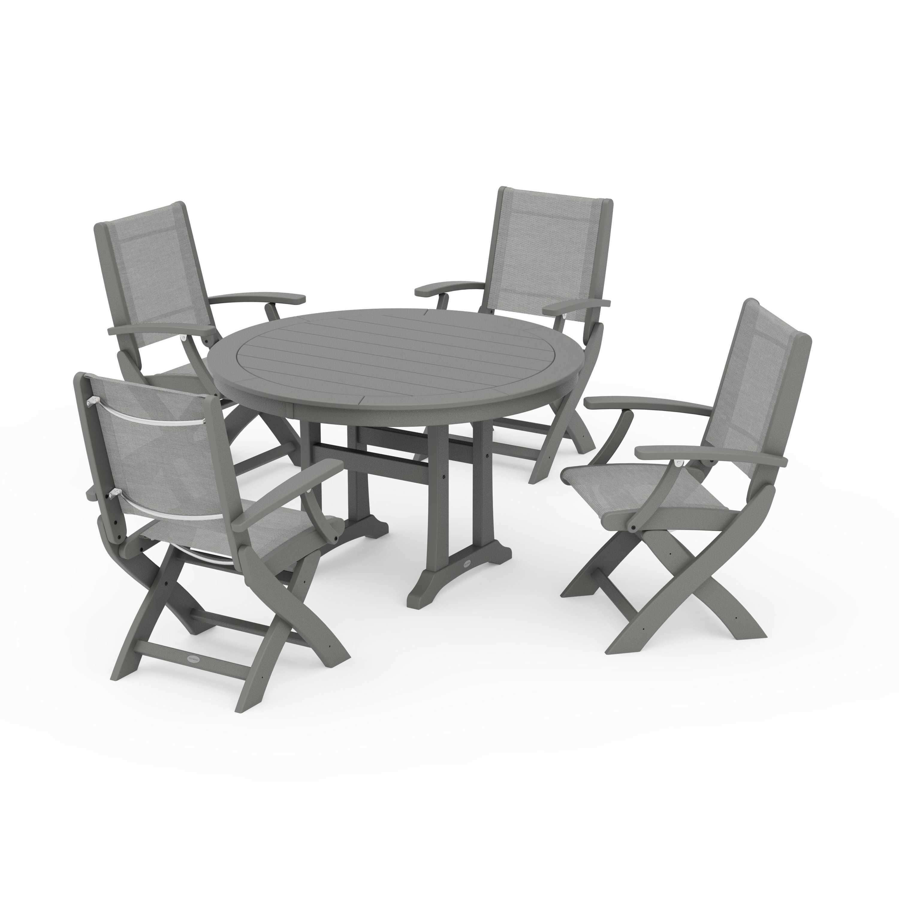 Coastal Folding Chair 5-Piece Round Dining Set with Trestle Legs - Image 10