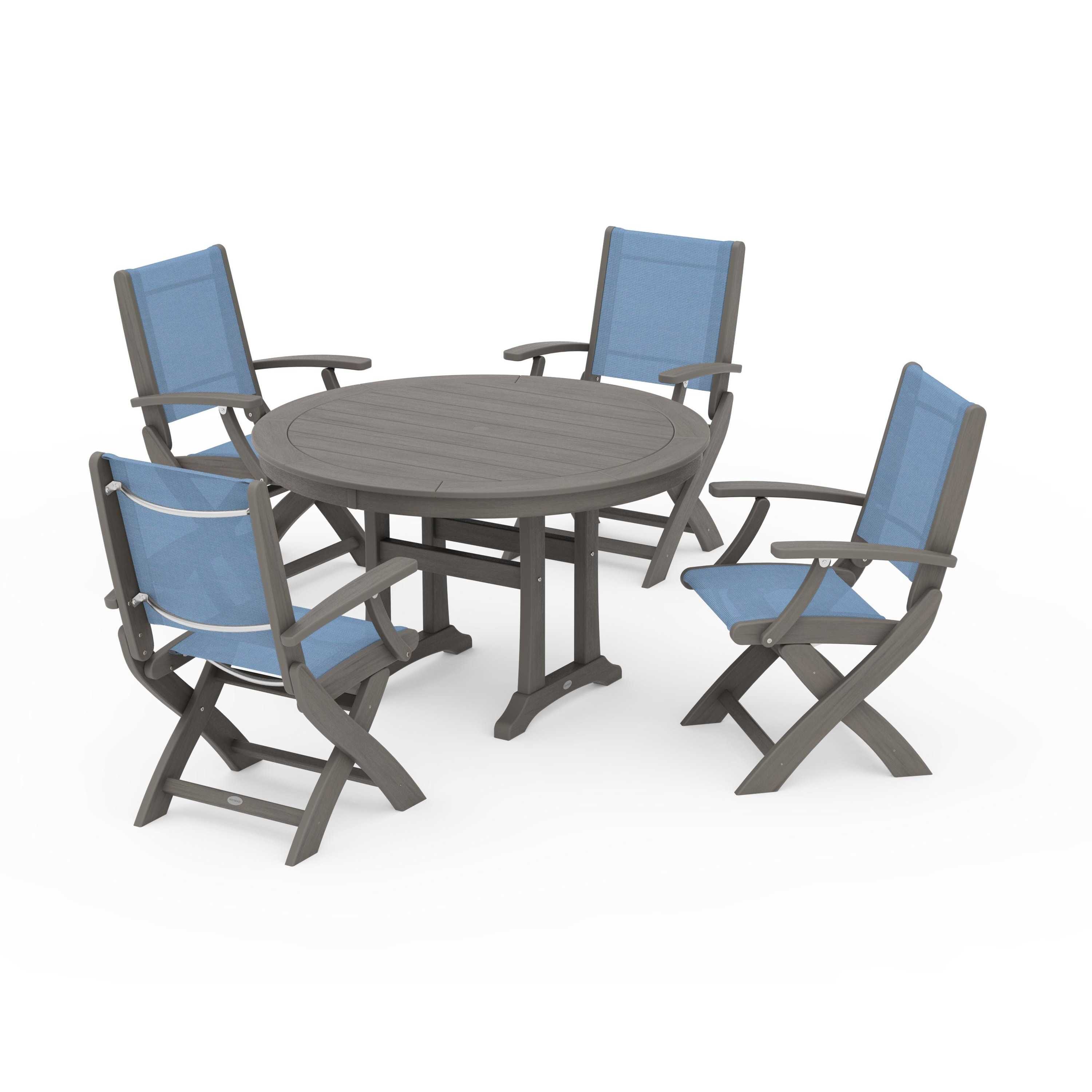Coastal Folding Chair 5-Piece Round Dining Set with Trestle Legs - Image 100
