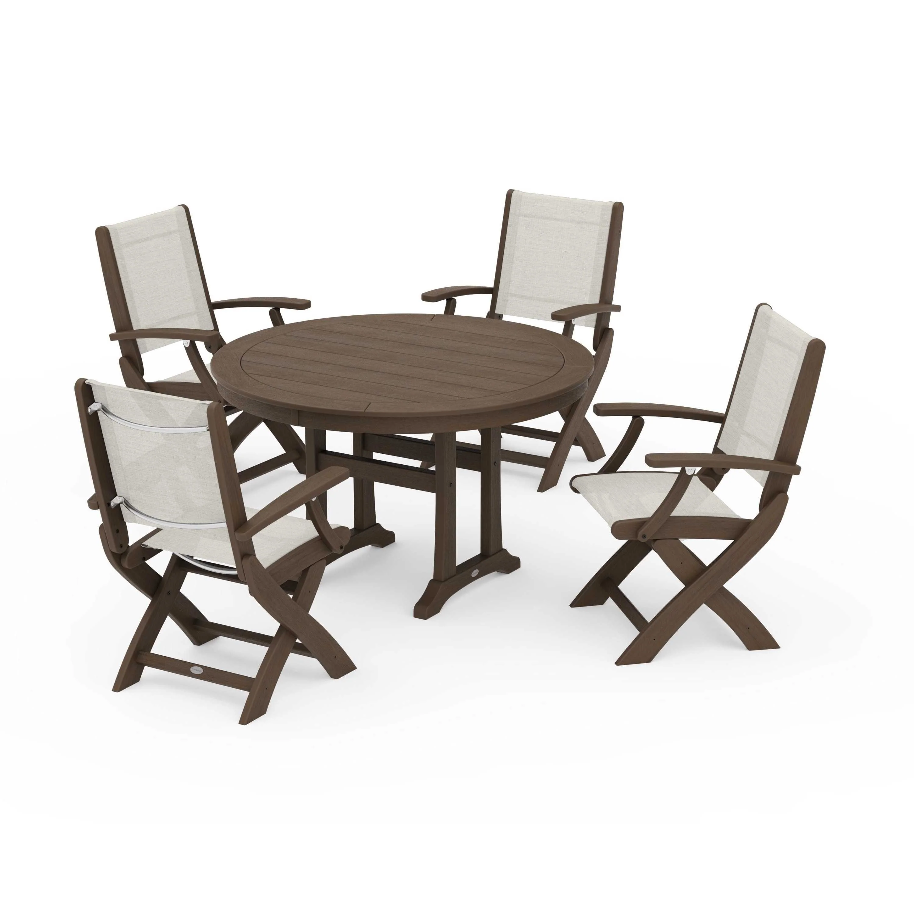 Coastal Folding Chair 5-Piece Round Dining Set with Trestle Legs - Image 101