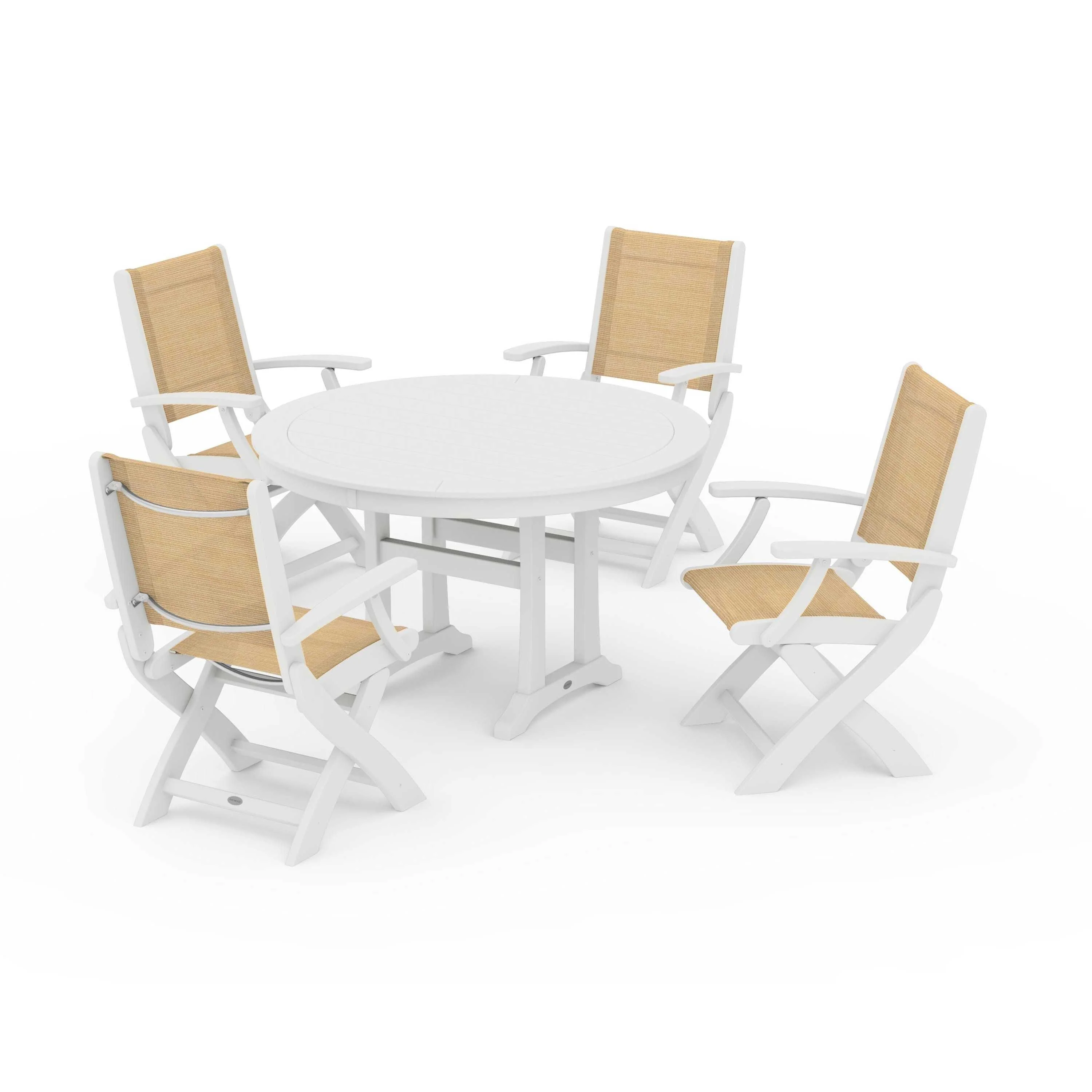 Coastal Folding Chair 5-Piece Round Dining Set with Trestle Legs - Image 102