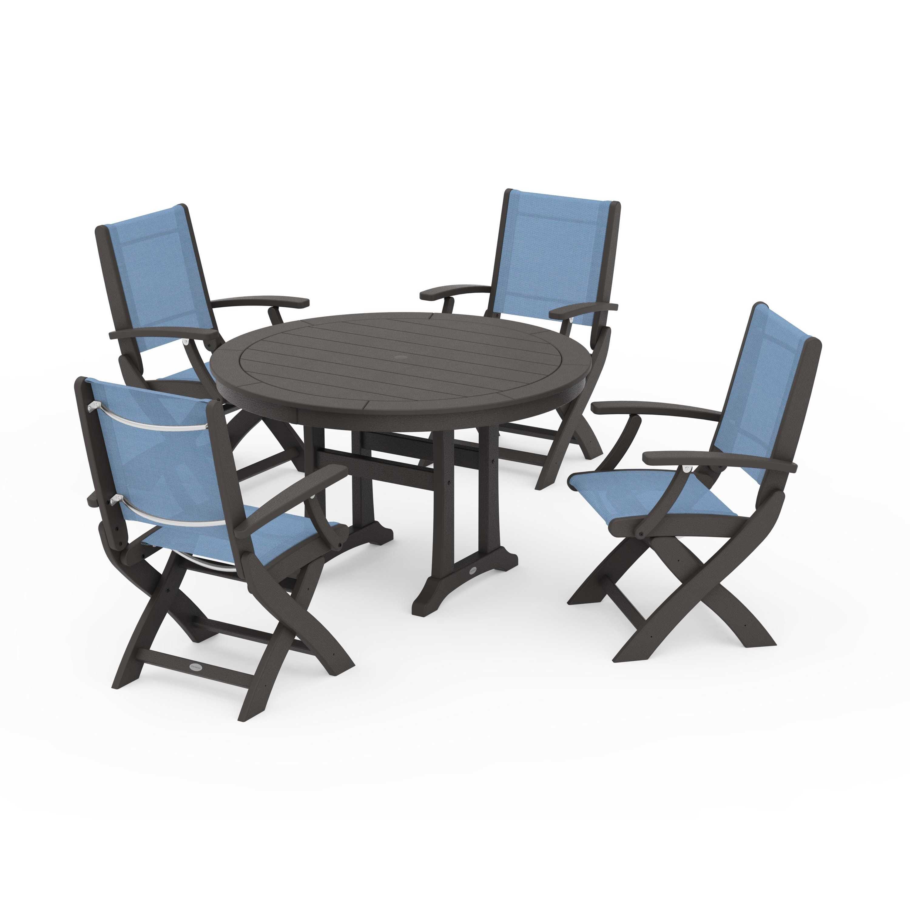 Coastal Folding Chair 5-Piece Round Dining Set with Trestle Legs - Image 103