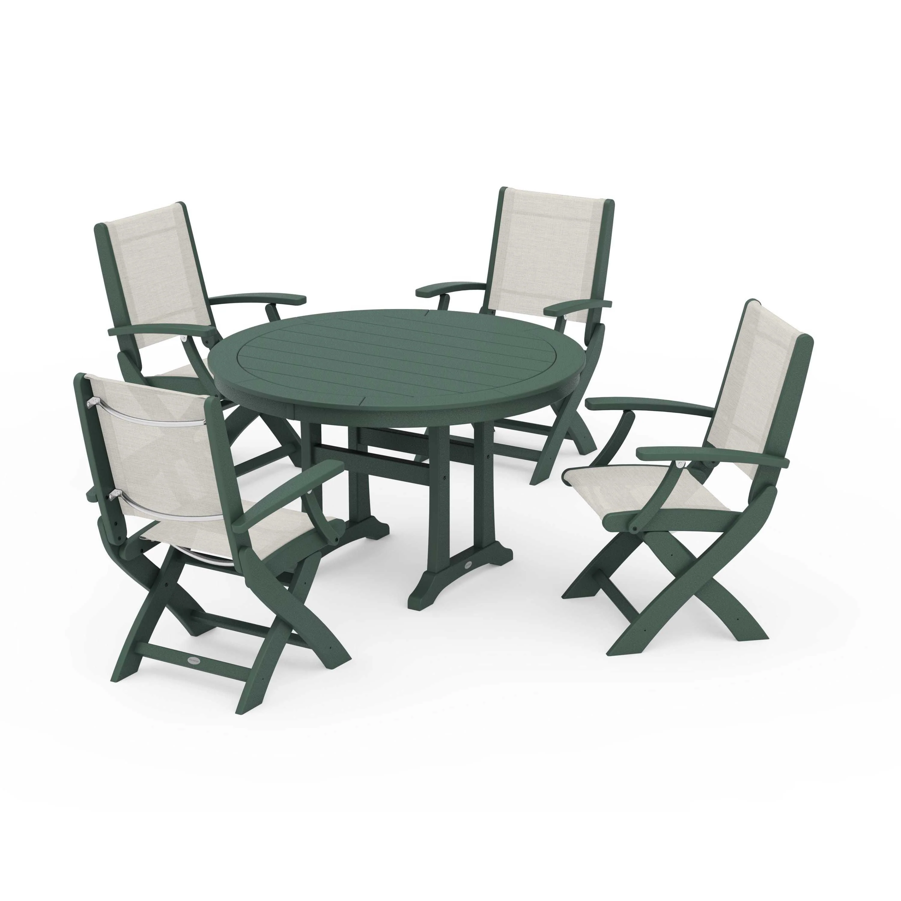Coastal Folding Chair 5-Piece Round Dining Set with Trestle Legs - Image 104