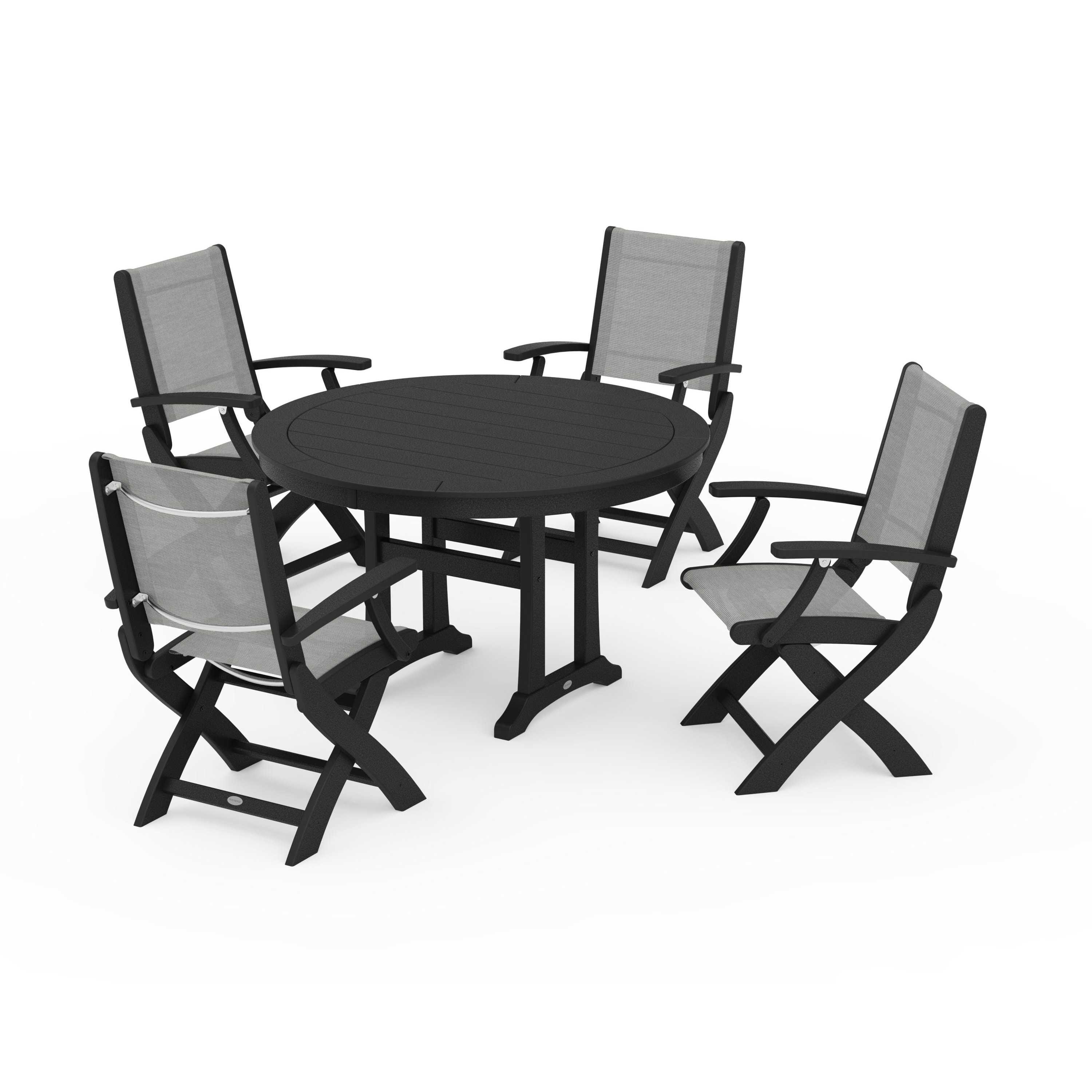 Coastal Folding Chair 5-Piece Round Dining Set with Trestle Legs - Image 105
