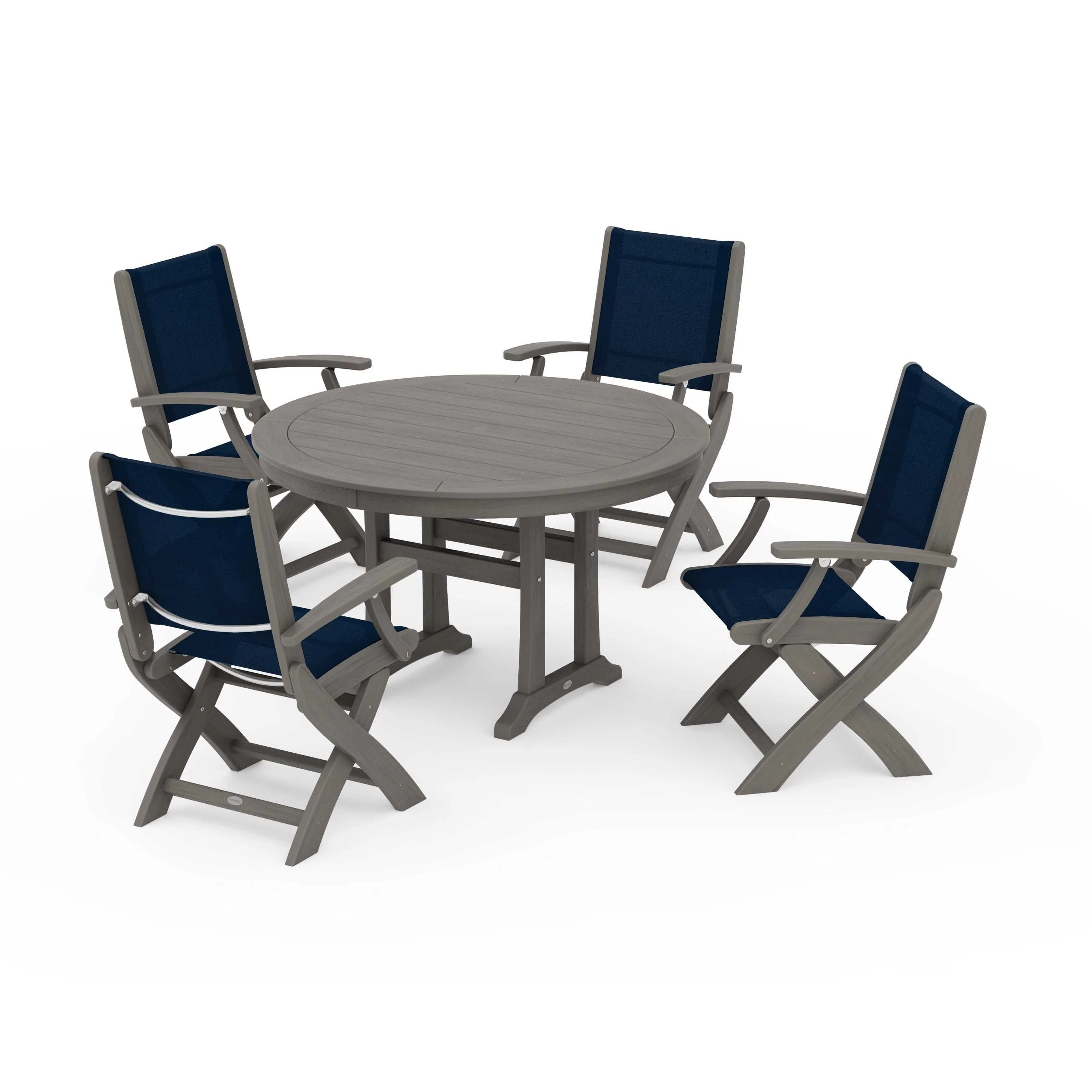 Coastal Folding Chair 5-Piece Round Dining Set with Trestle Legs - Image 106