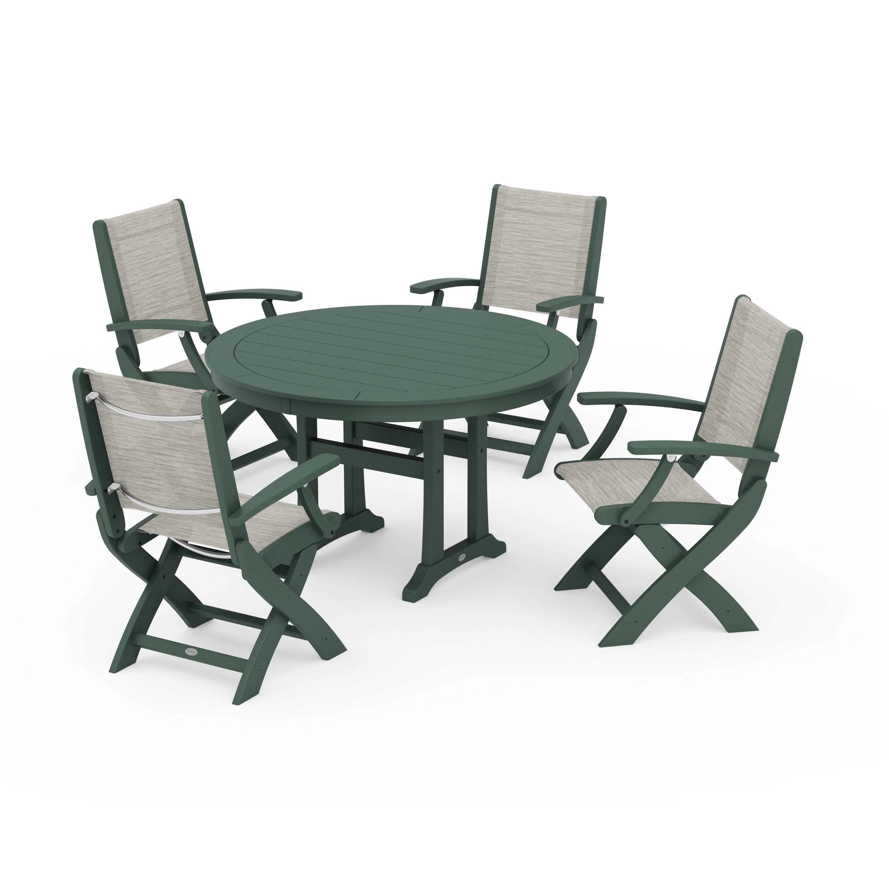 Coastal Folding Chair 5-Piece Round Dining Set with Trestle Legs - Image 107