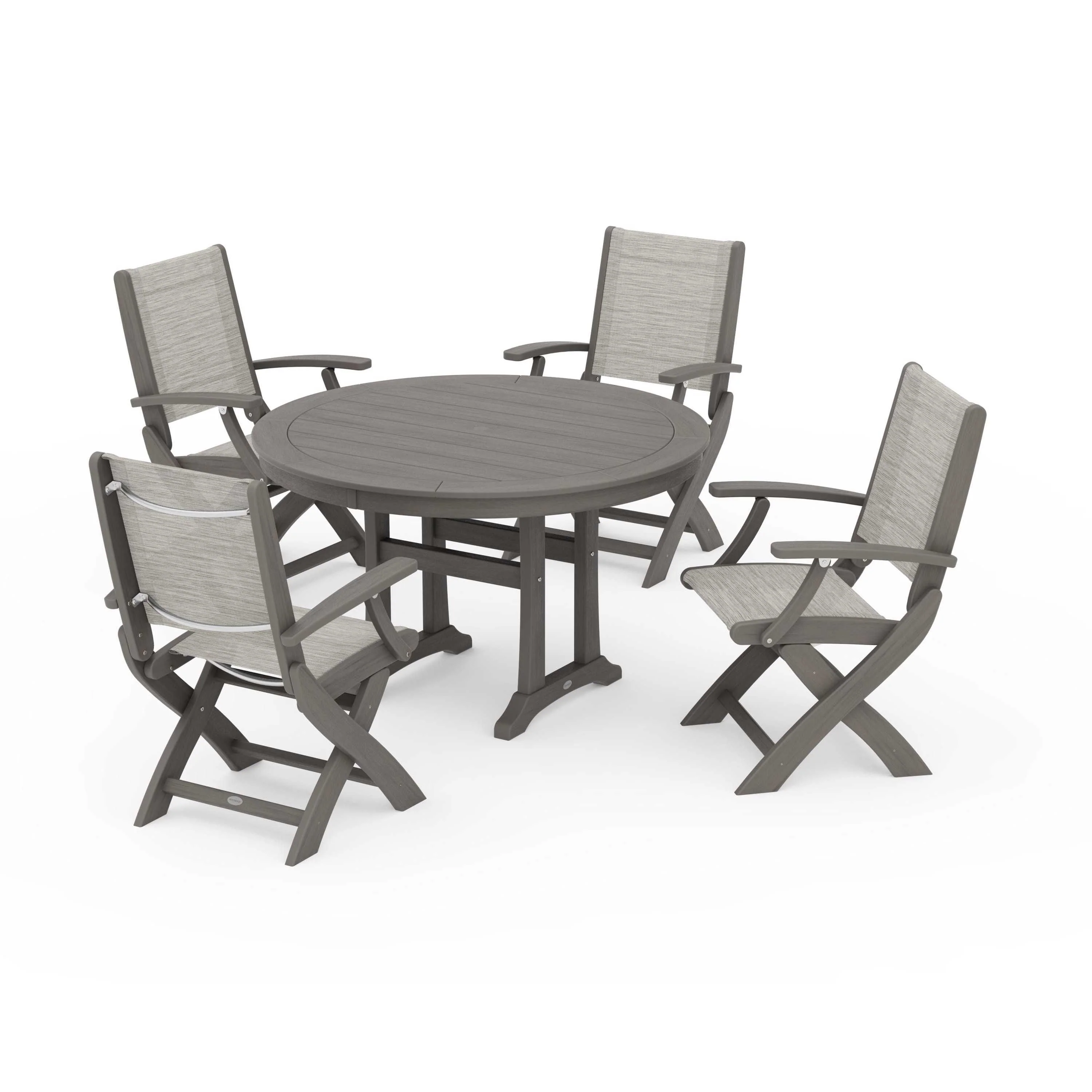 Coastal Folding Chair 5-Piece Round Dining Set with Trestle Legs - Image 108