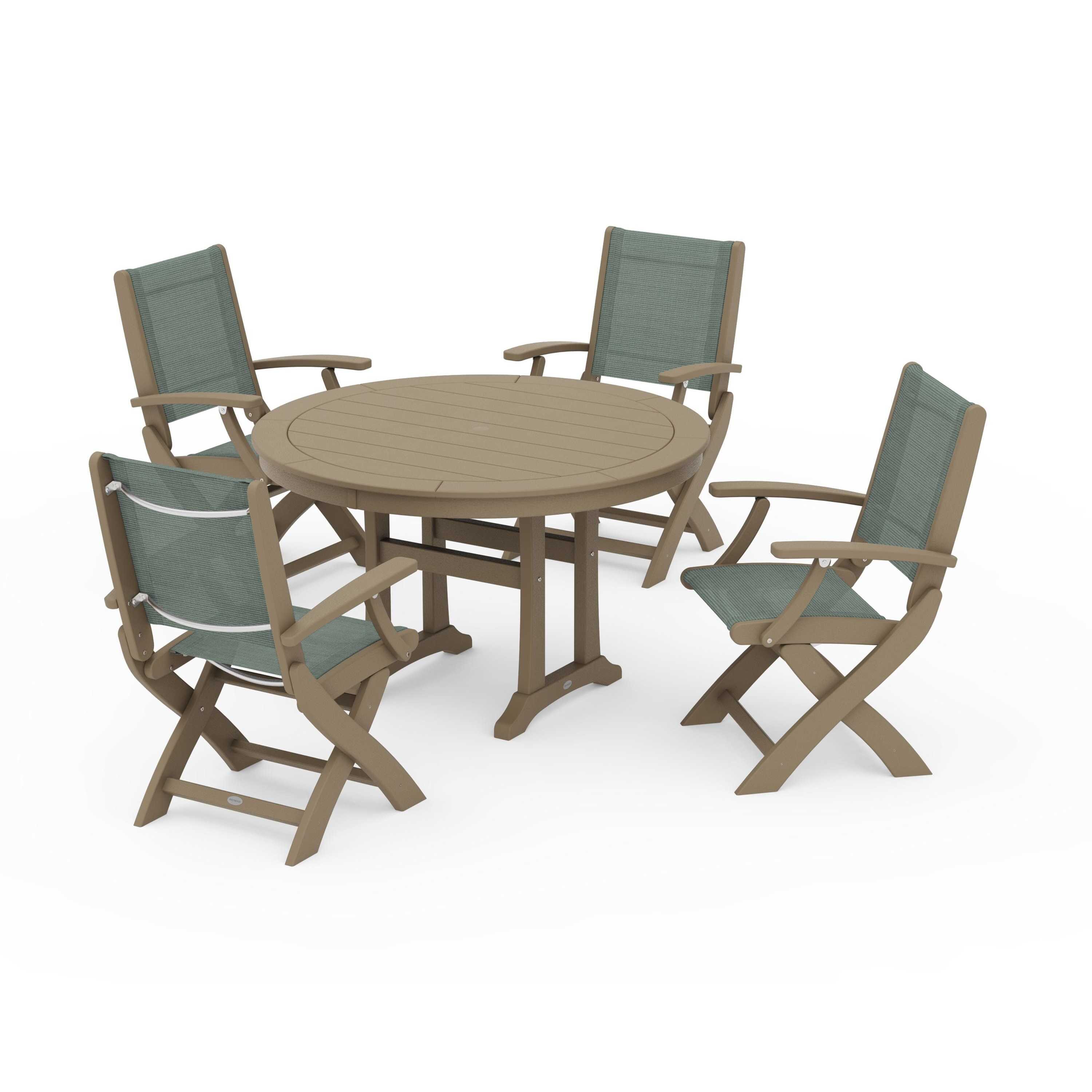 Coastal Folding Chair 5-Piece Round Dining Set with Trestle Legs - Image 11
