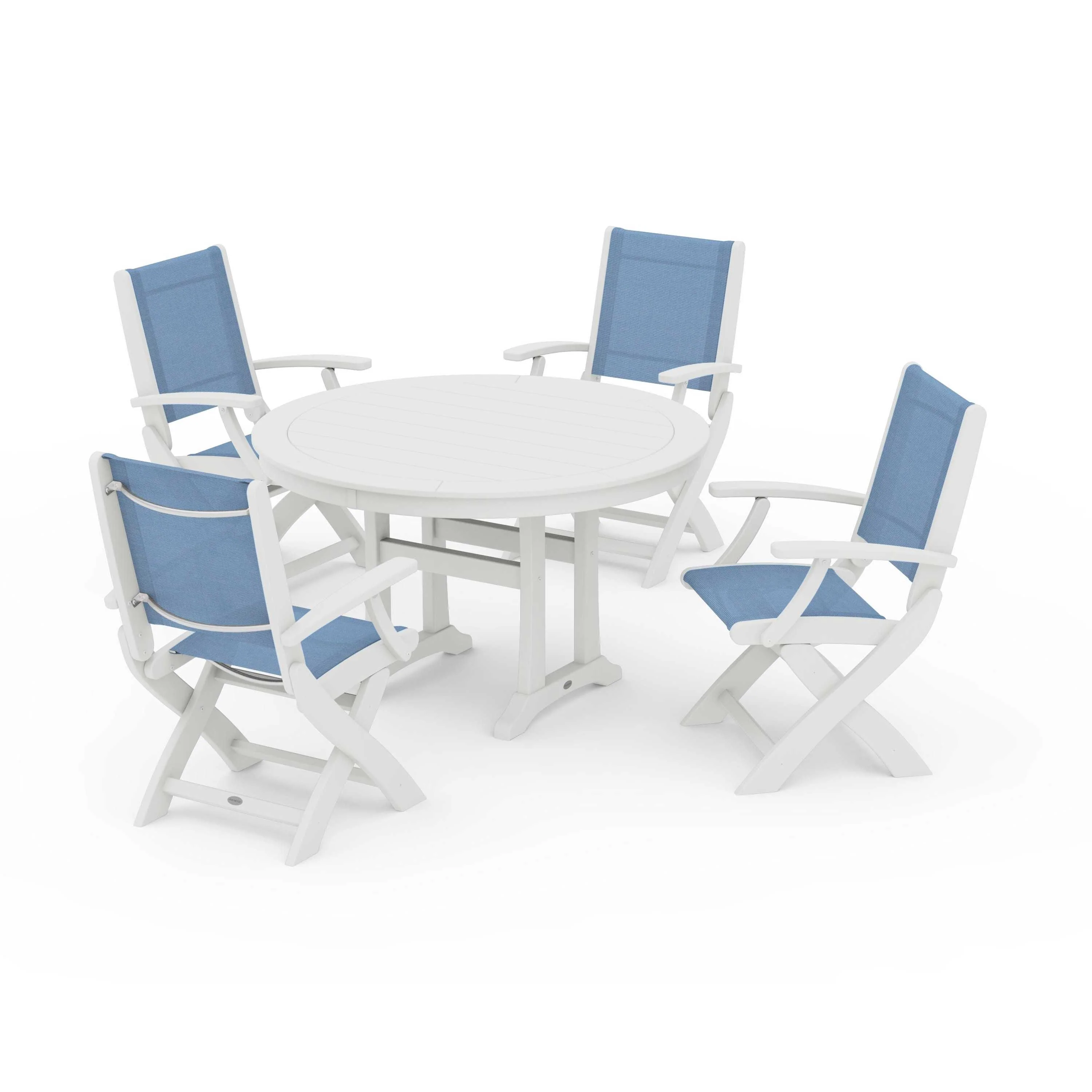Coastal Folding Chair 5-Piece Round Dining Set with Trestle Legs - Image 110