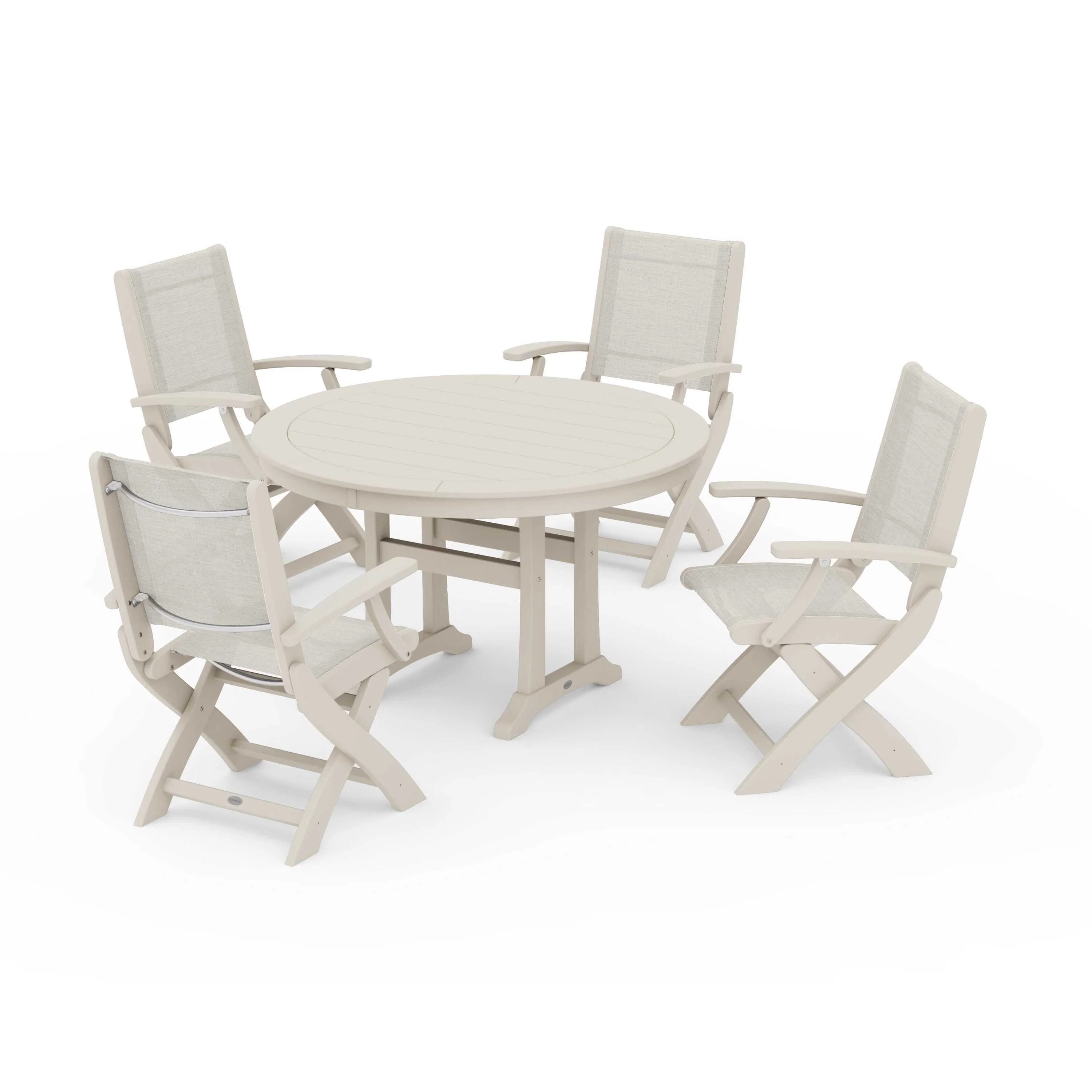Coastal Folding Chair 5-Piece Round Dining Set with Trestle Legs - Image 111