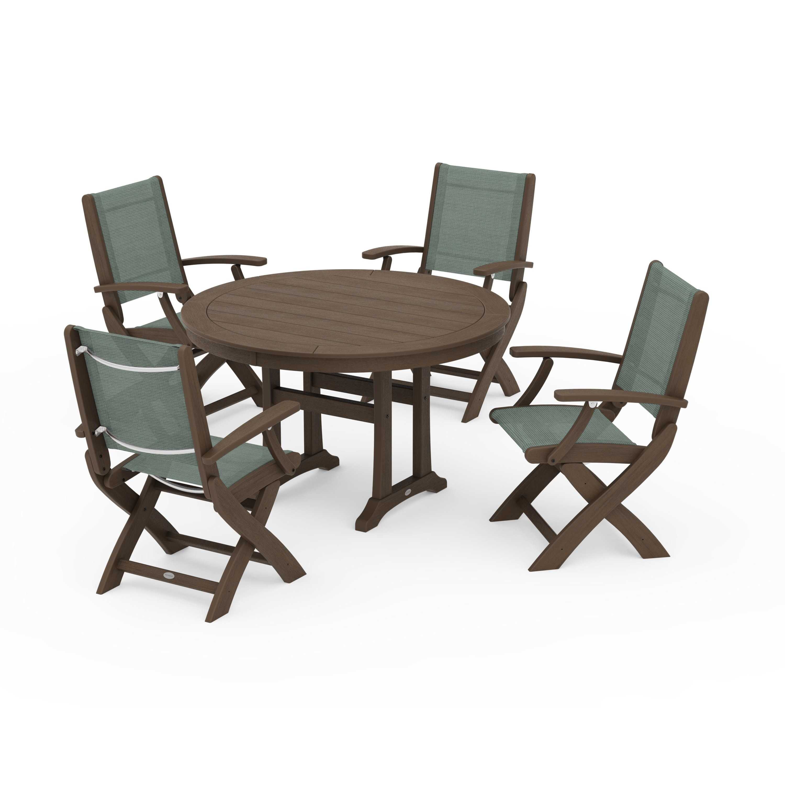 Coastal Folding Chair 5-Piece Round Dining Set with Trestle Legs - Image 112